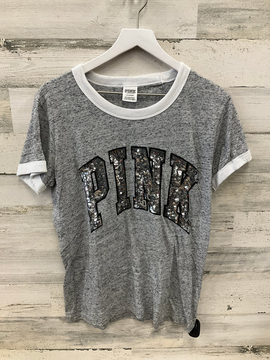 Top Short Sleeve By Pink In Grey, Size: L