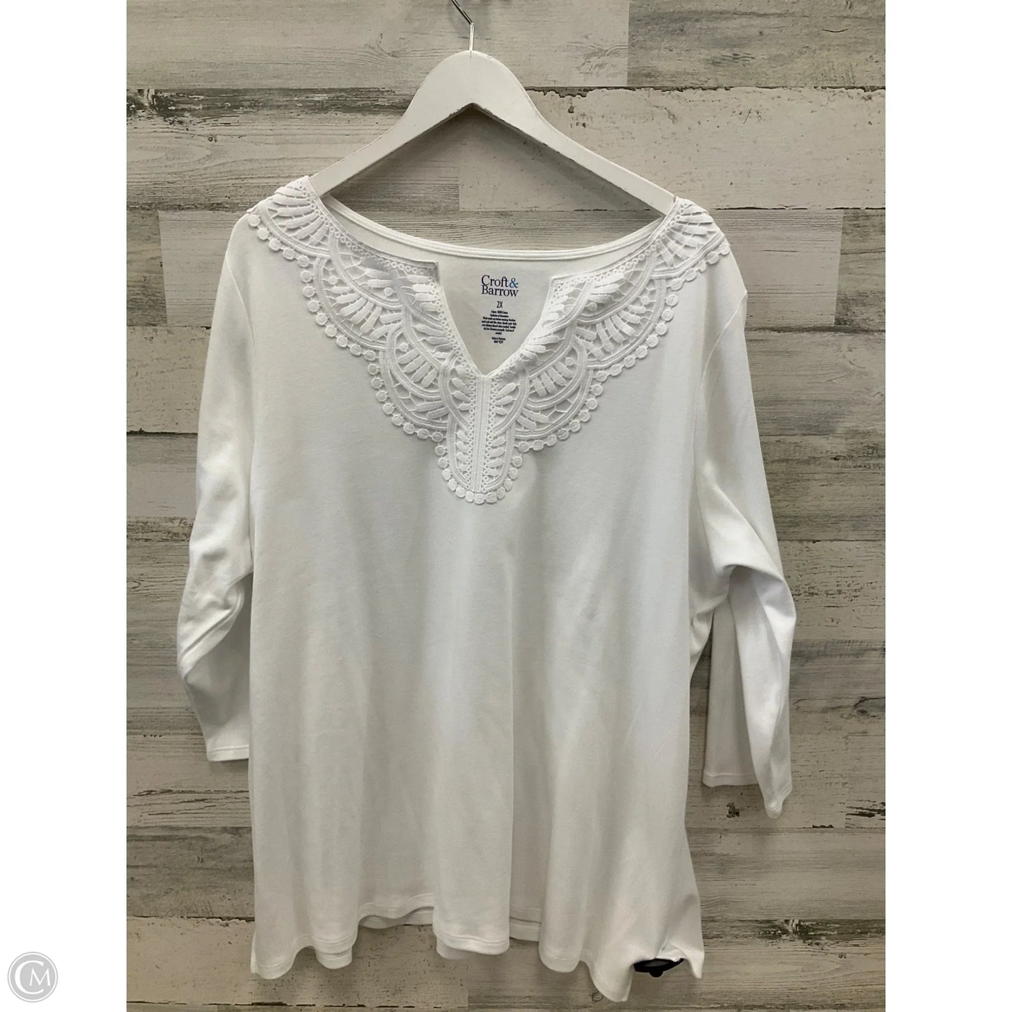 Top 3/4 Sleeve By Croft And Barrow In White, Size: 2x