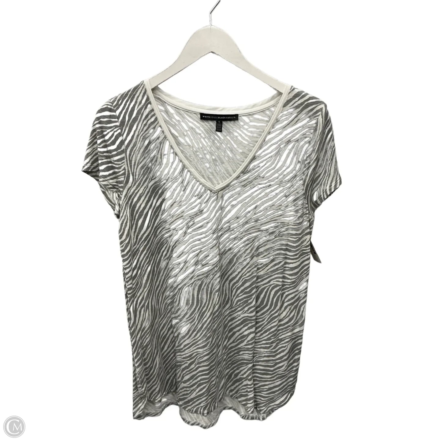 Top Short Sleeve By White House Black Market In Grey & White, Size: L