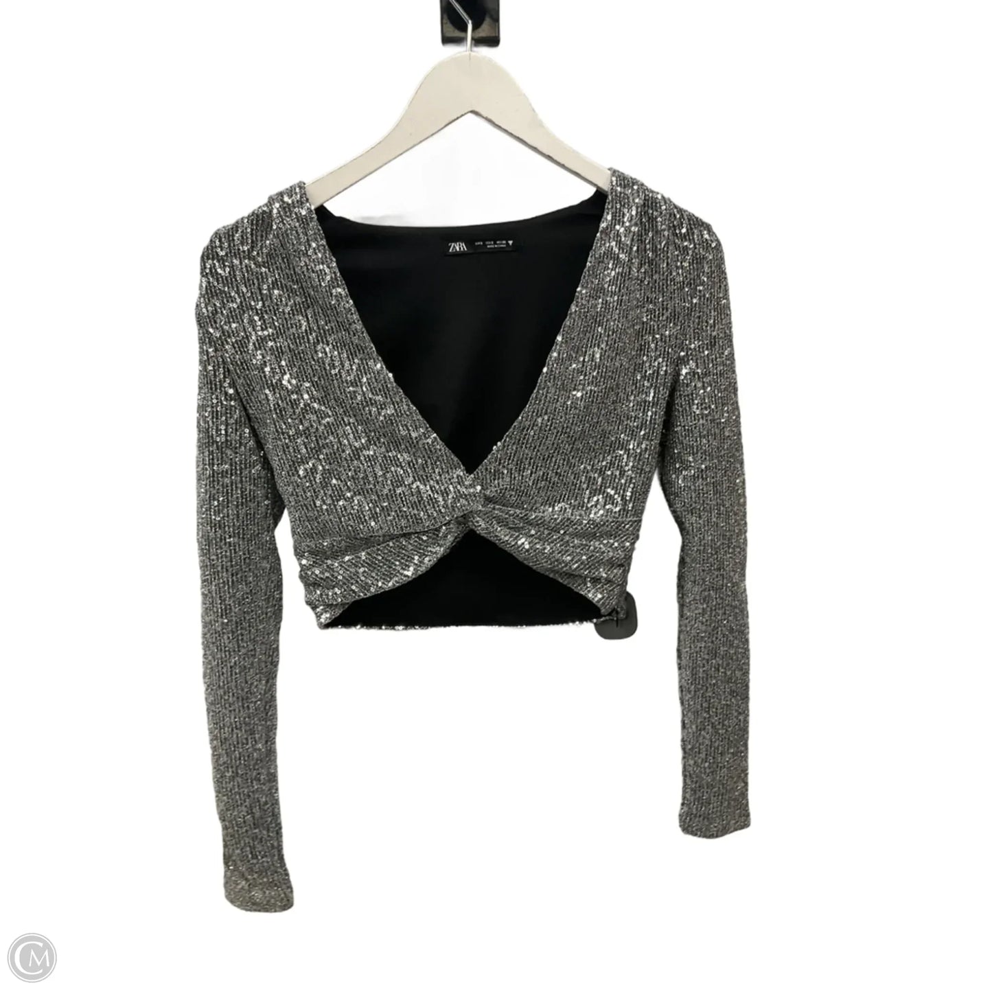 Top Long Sleeve By Zara In Silver, Size: S