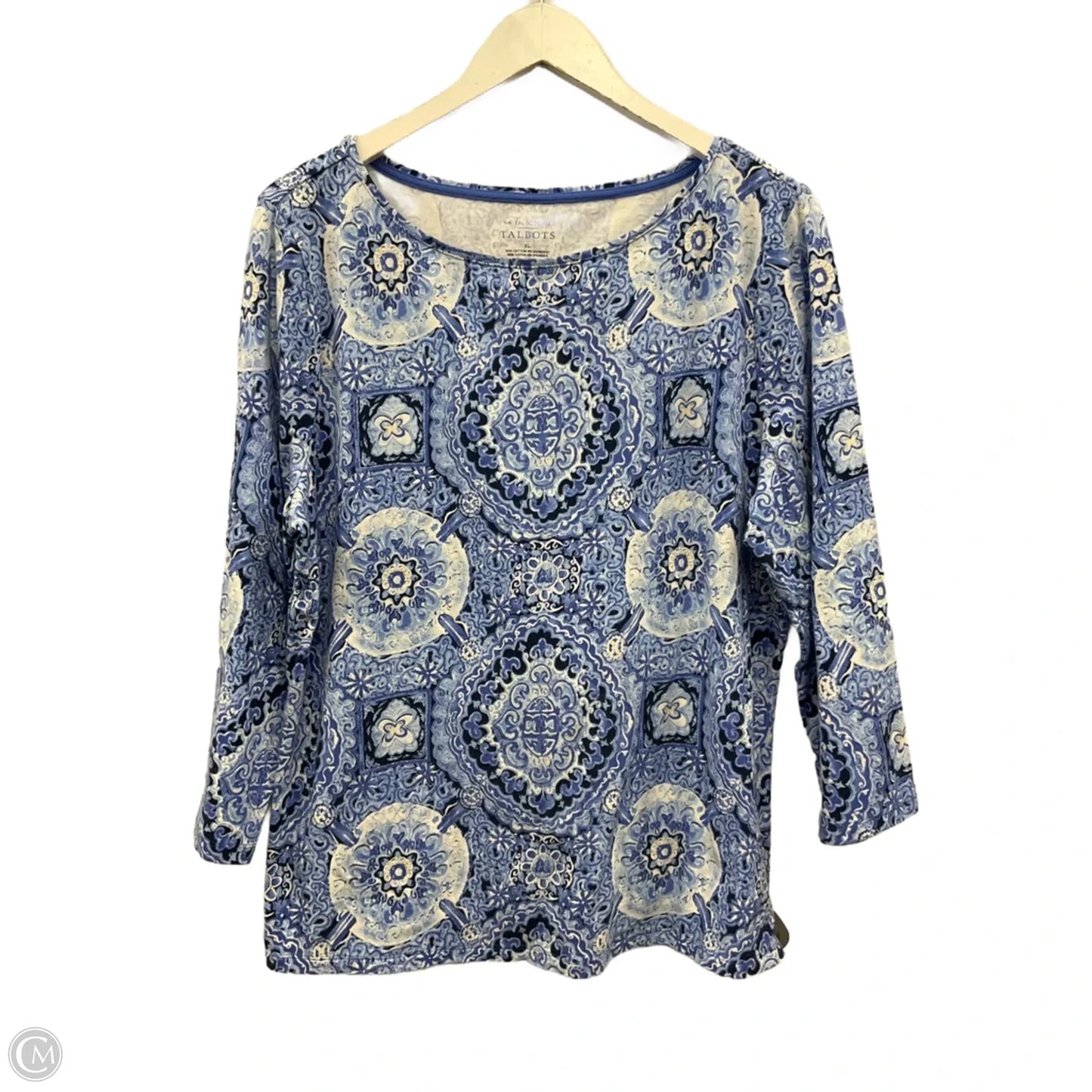 Top 3/4 Sleeve By Talbots In Blue & White, Size: Xl