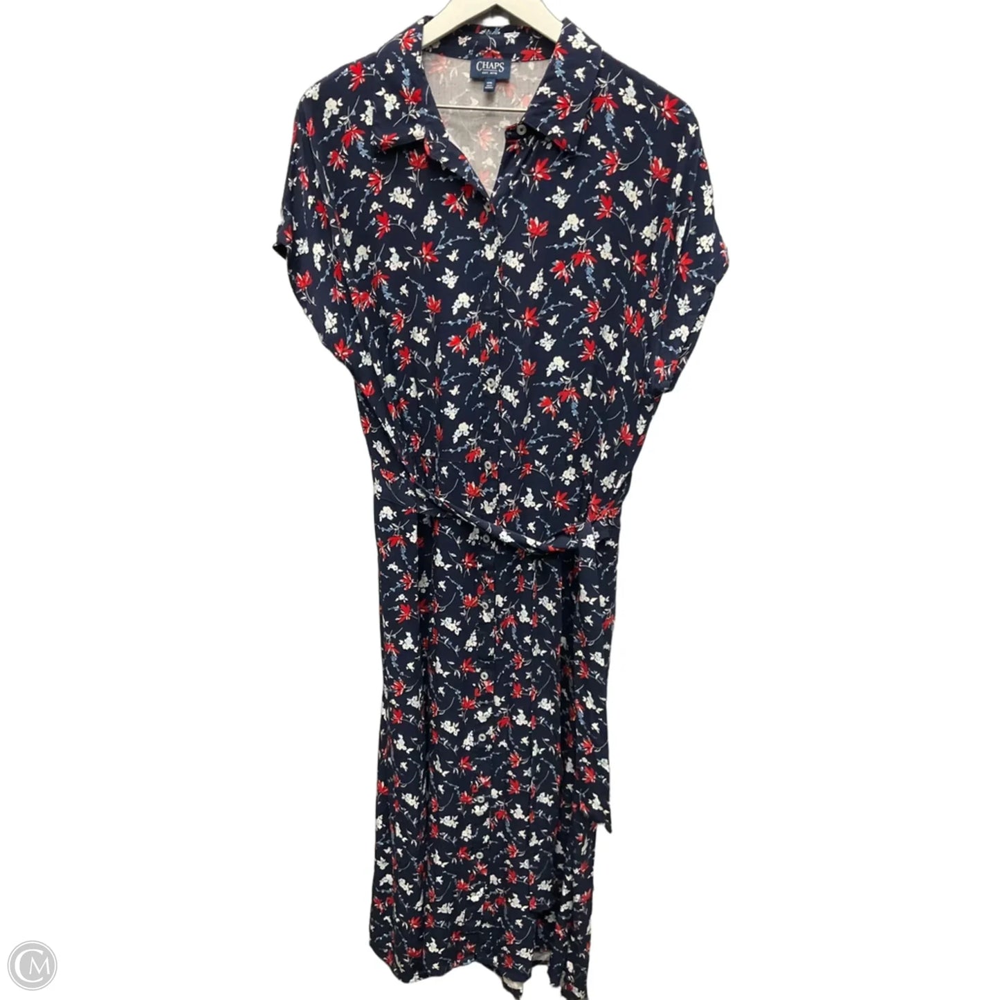 Dress Casual Midi By Chaps In Blue Red & White, Size: Xxl