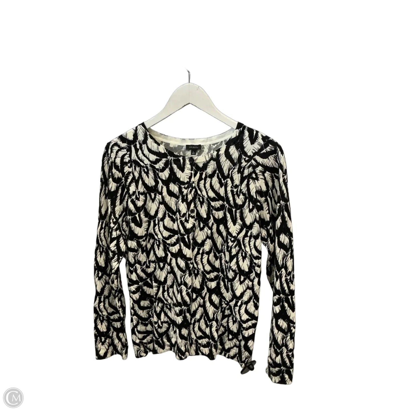 Sweater Cardigan By Talbots In Black & White, Size: L