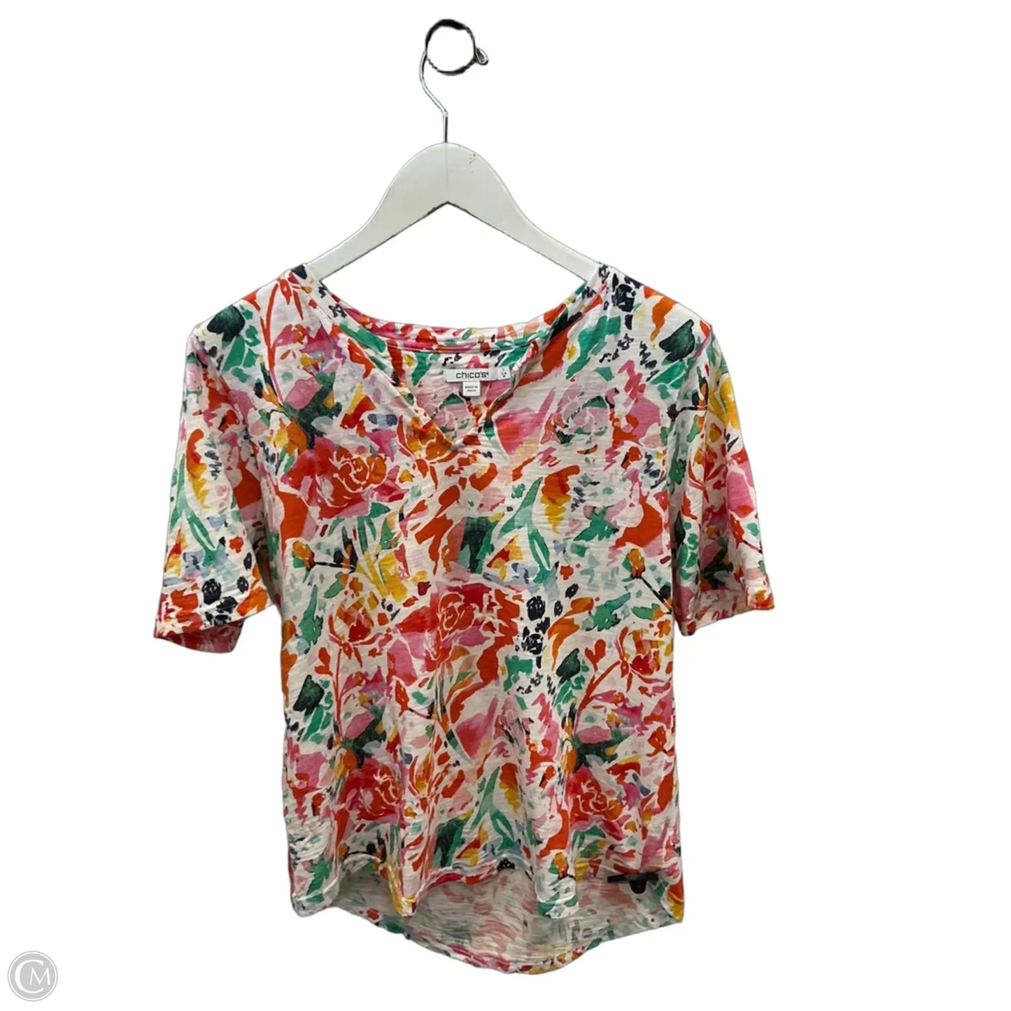 Top Short Sleeve By Chicos In Multi-colored, Size: M