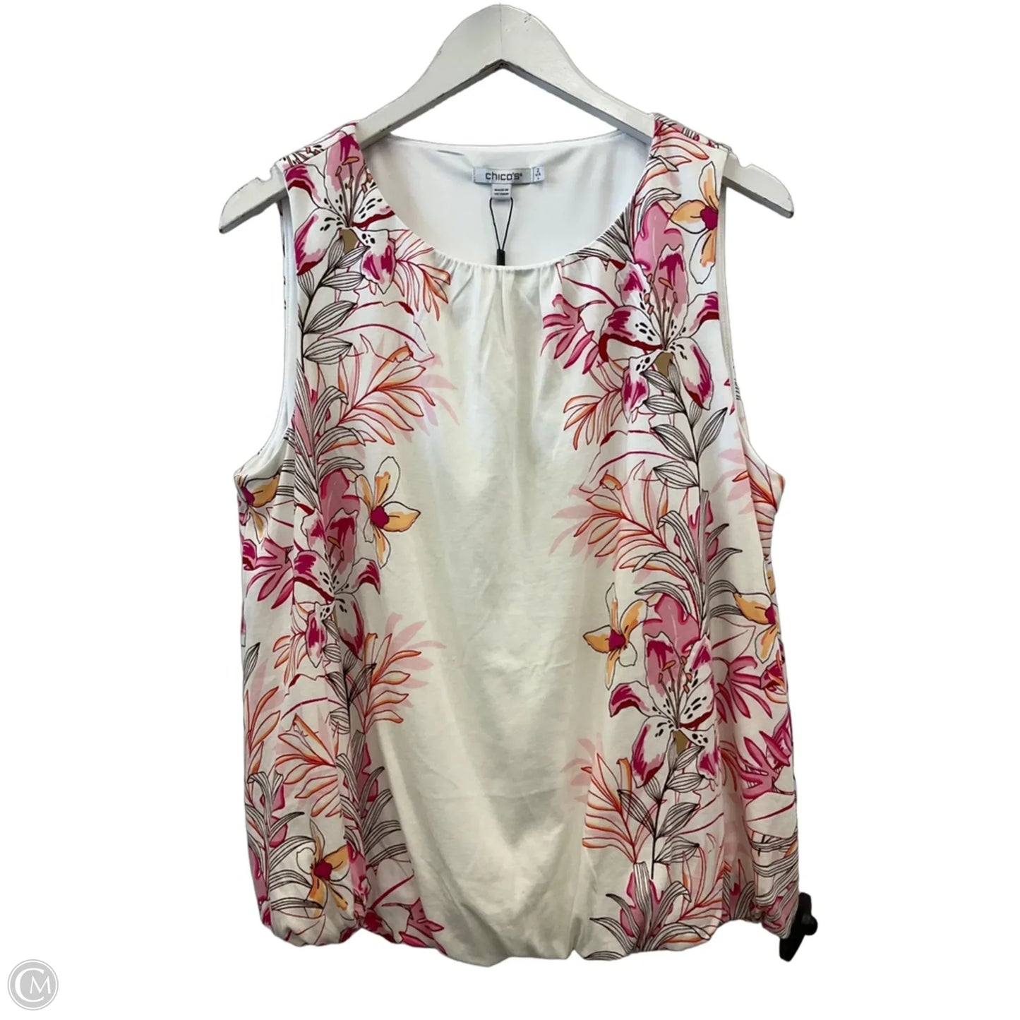 Top Sleeveless By Chicos In Pink & White, Size: L
