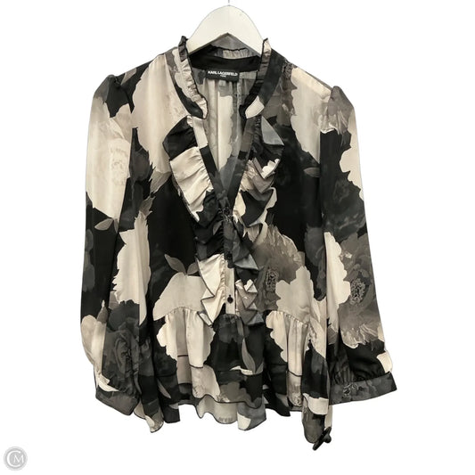 Top Long Sleeve Designer By Karl Lagerfeld In Black & Brown, Size: L
