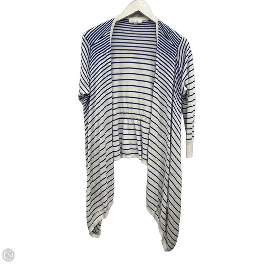 Sweater Cardigan By Calvin Klein In Blue & White, Size: M