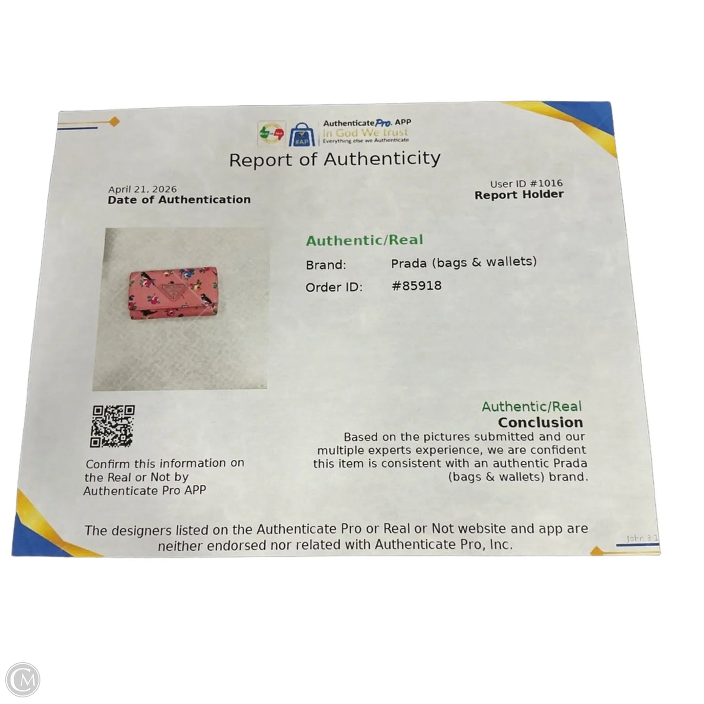 Key Chain Luxury Designer By Prada, Size: Small