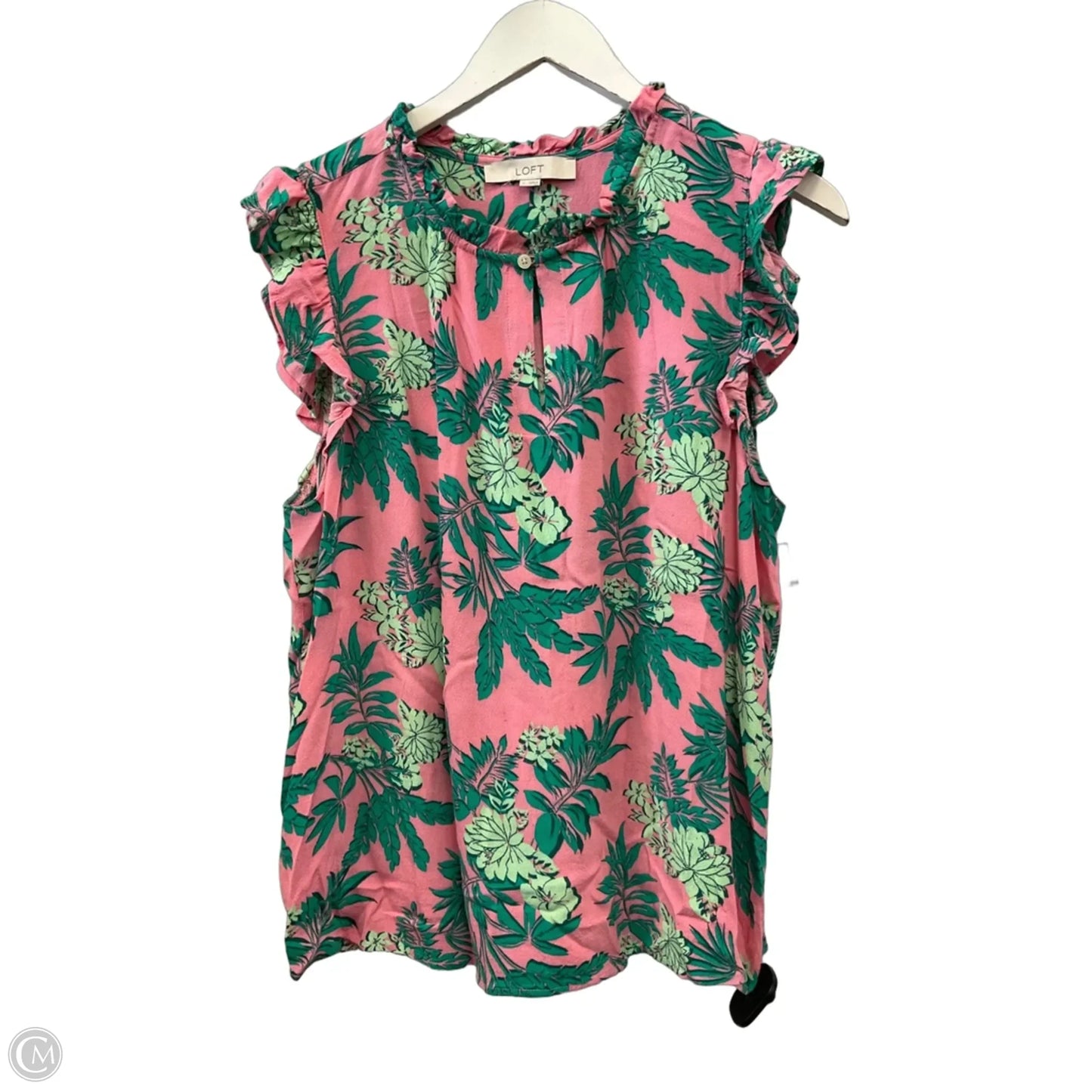 Top Short Sleeve By Loft In Green & Pink, Size: L