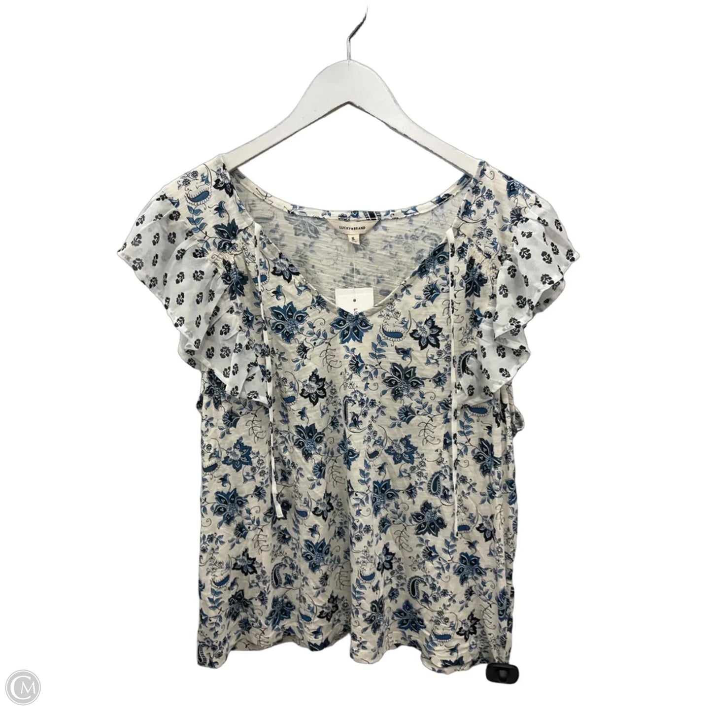 Top Short Sleeve By Lucky Brand In Blue & Cream, Size: Xl