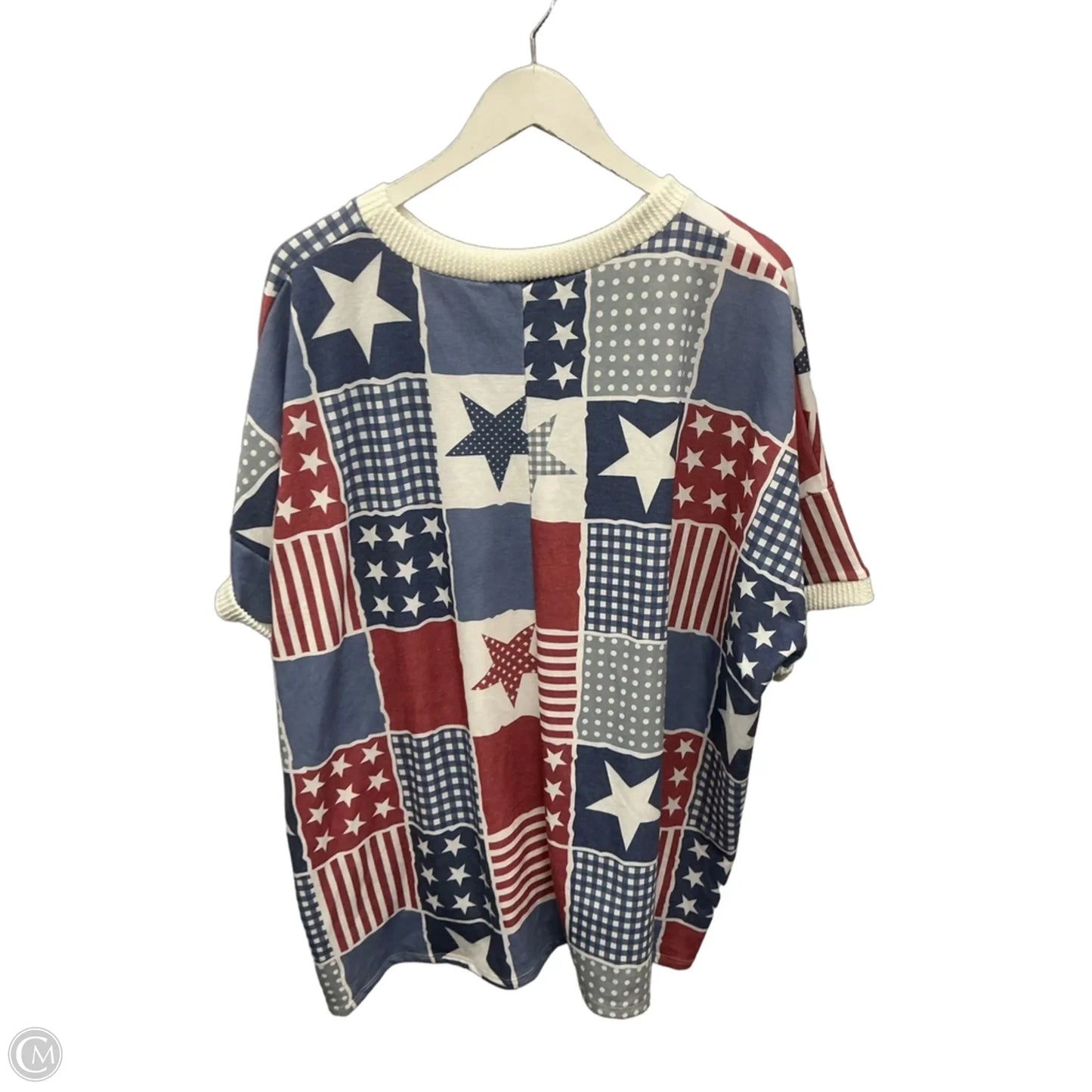 Top Short Sleeve By Haptics In Blue Red & White, Size: 2x