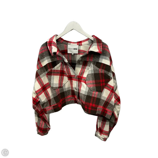 Jacket Shirt By Fashion Nova In Brown & Red, Size: 2x