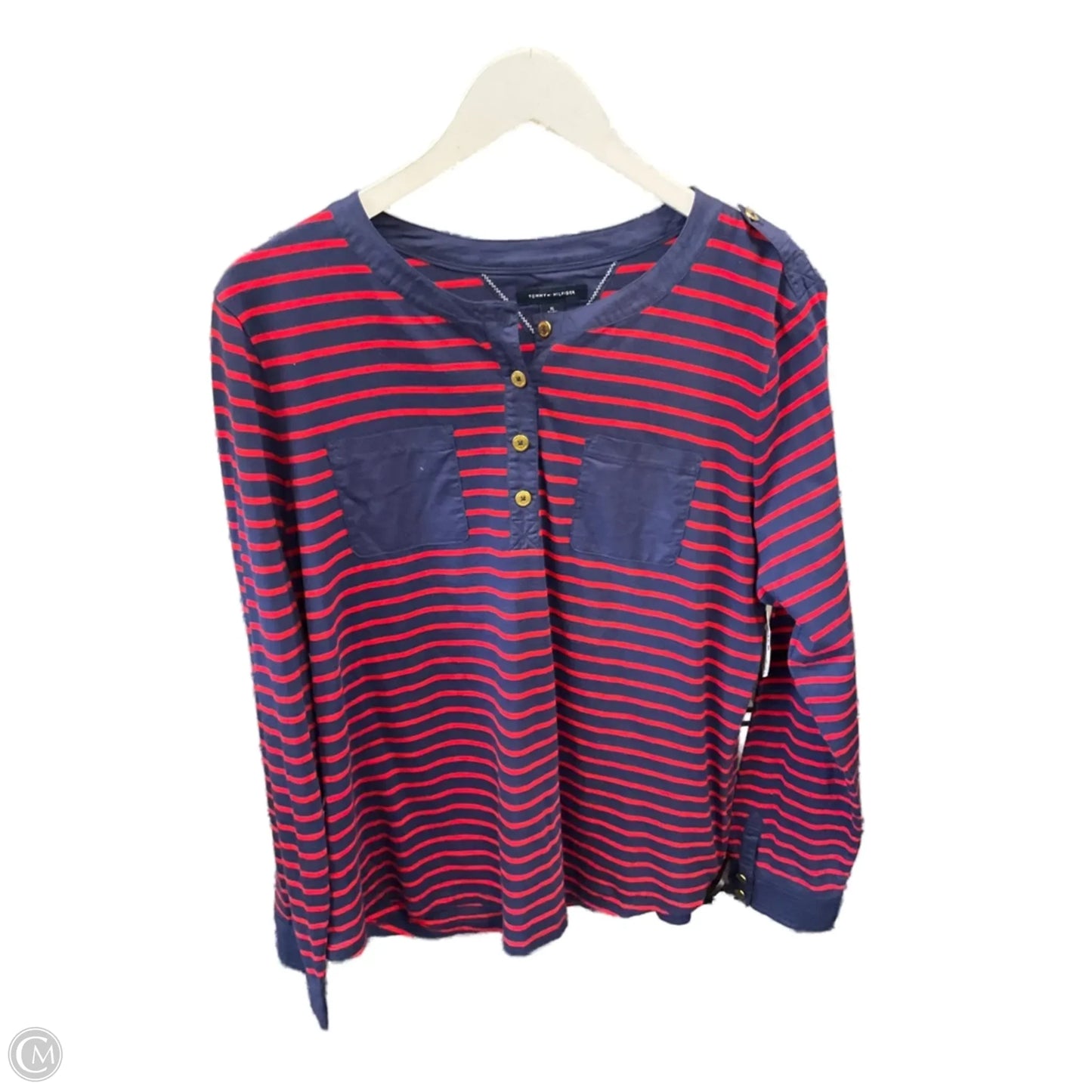 Top Long Sleeve By Tommy Hilfiger In Blue & Red, Size: Xl