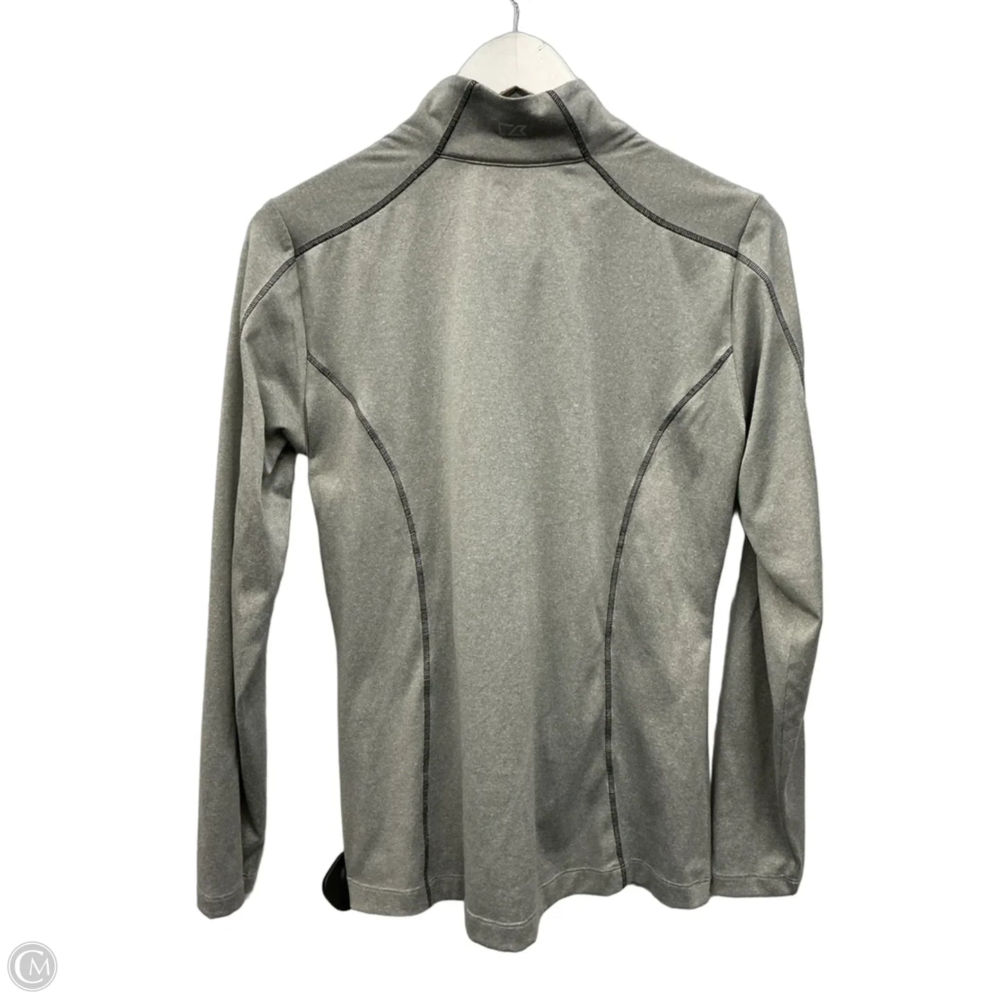 Athletic Top Long Sleeve Collar By Cutter And Buck In Grey, Size: M