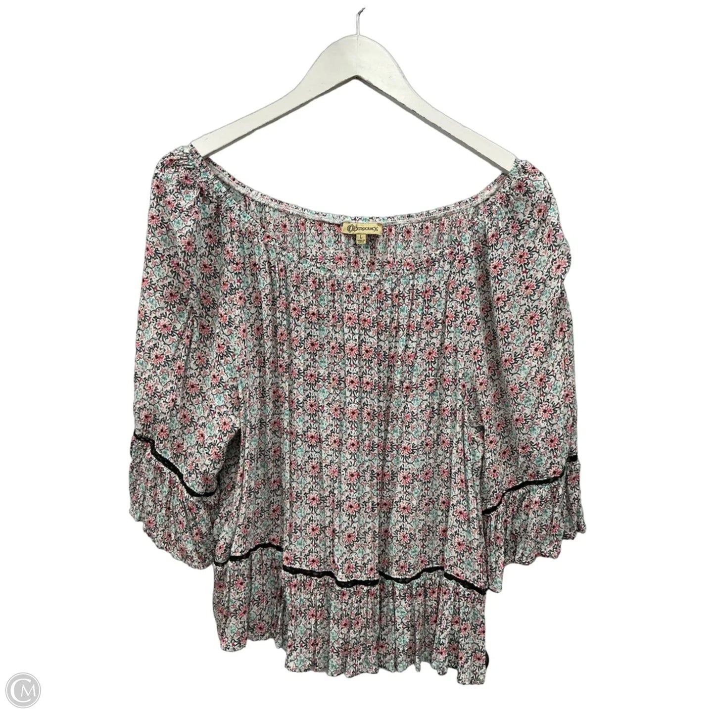 Top 3/4 Sleeve By Democracy In Floral Print, Size: L