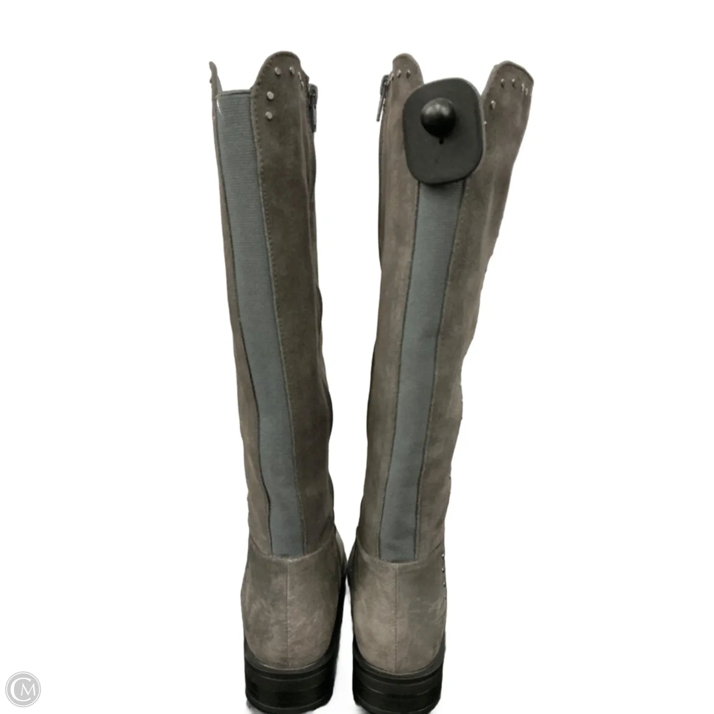 Boots Knee Heels By Clothes Mentor In Grey, Size: 6.5