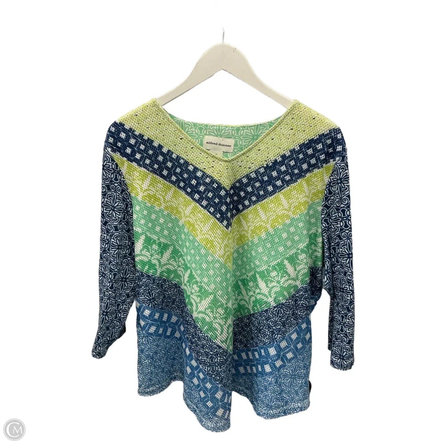 Top 3/4 Sleeve By Alfred Dunner In Blue & Green, Size: Xl