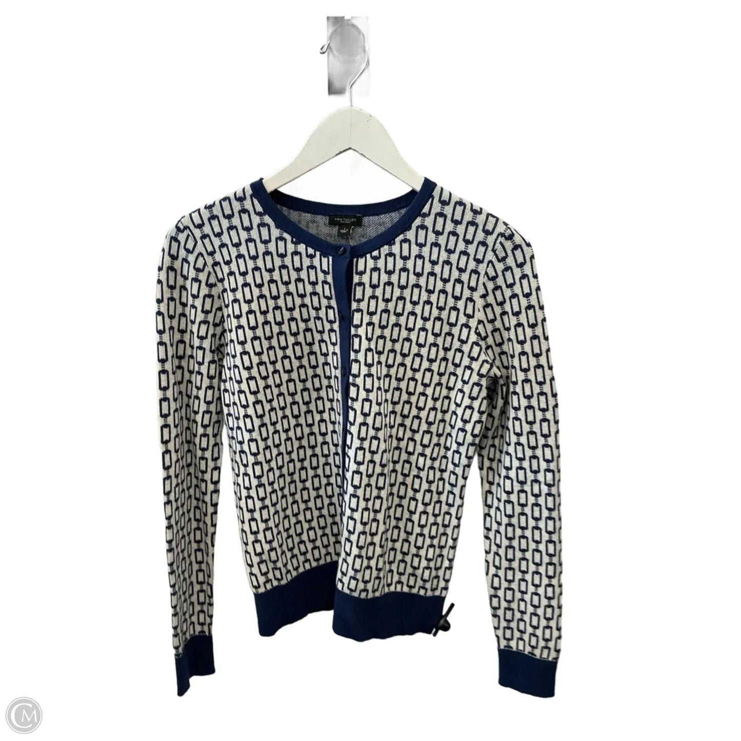 Cardigan By Ann Taylor In Blue & White, Size: S