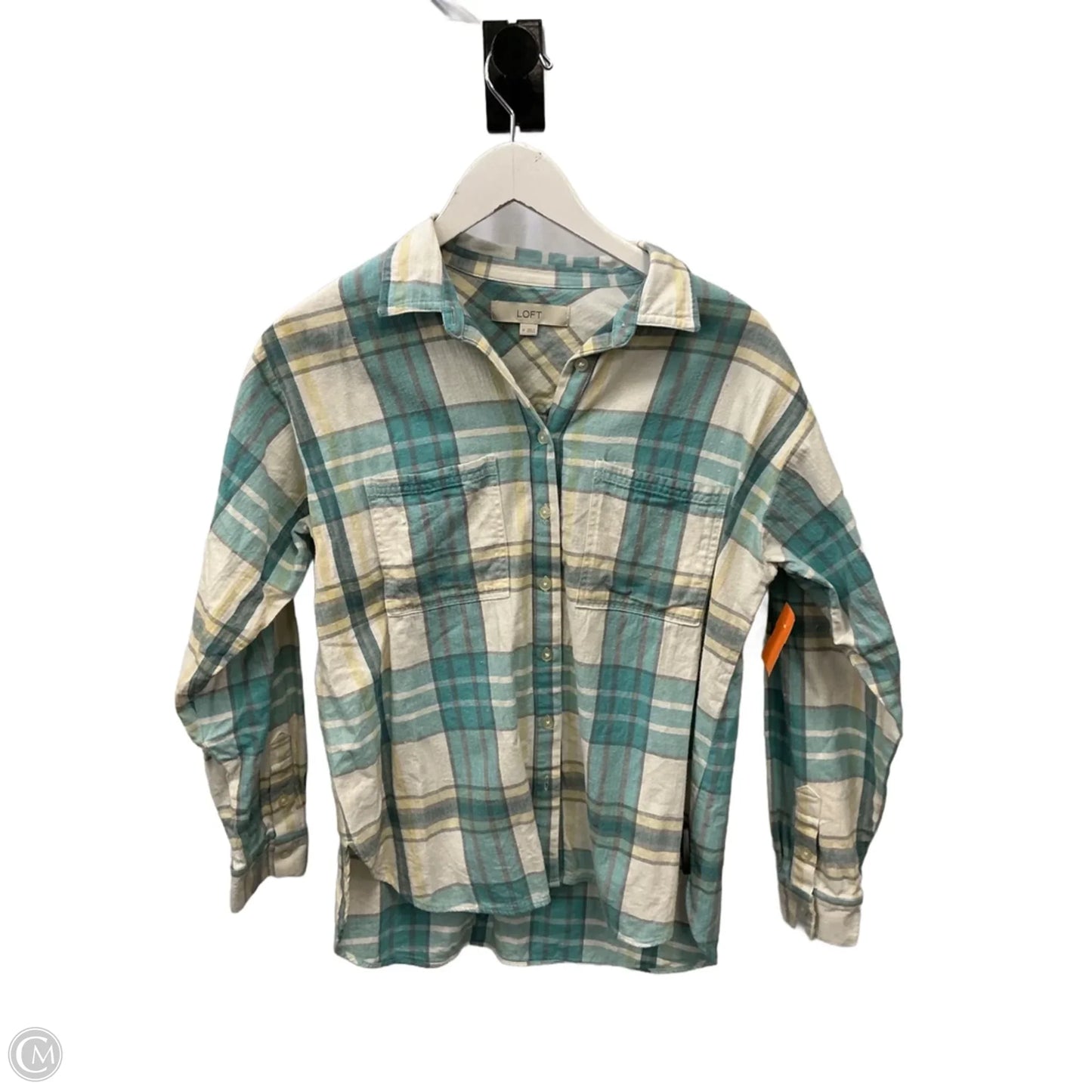 Top Long Sleeve By Loft In Plaid Pattern, Size: M