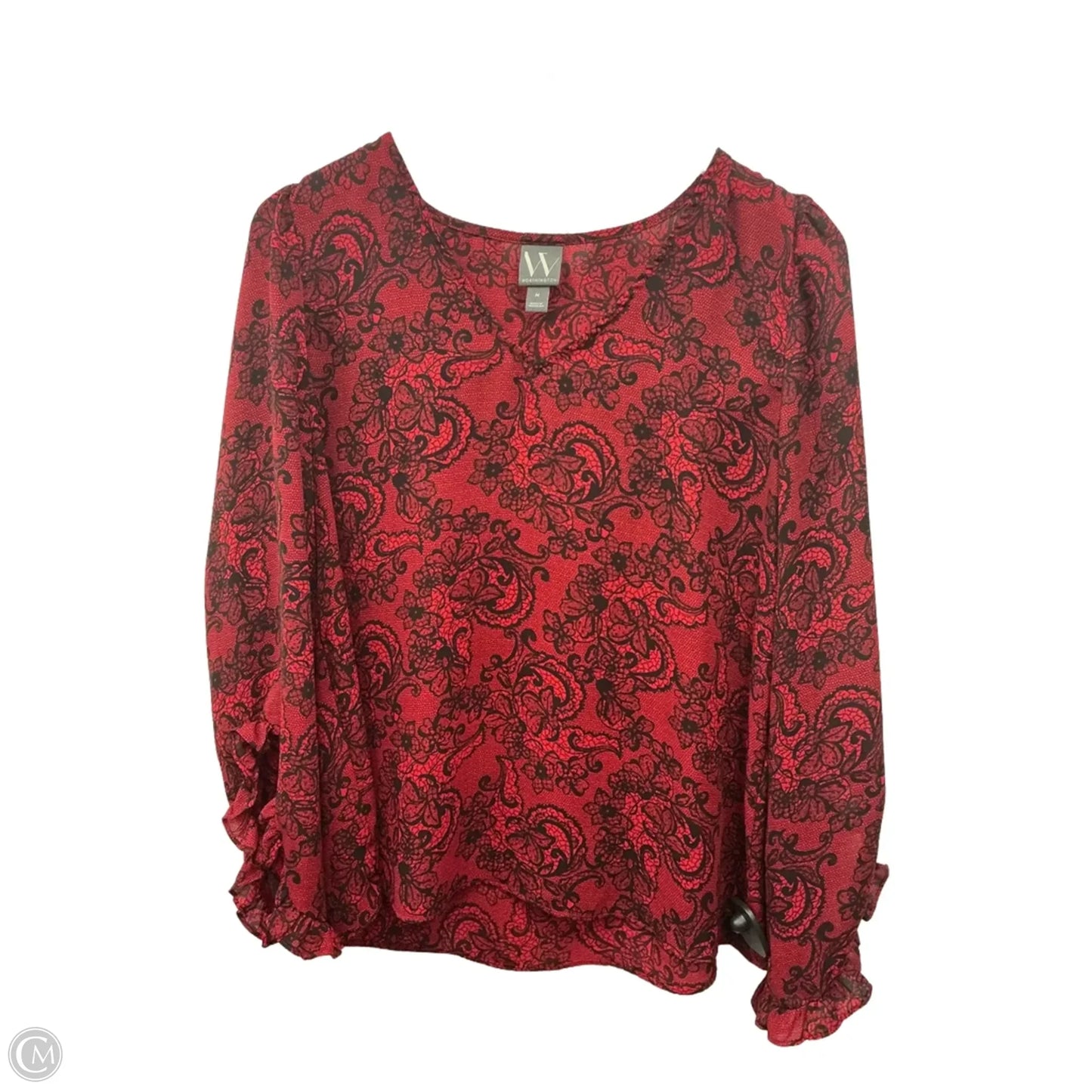 Top Long Sleeve By Worthington In Black & Red, Size: M
