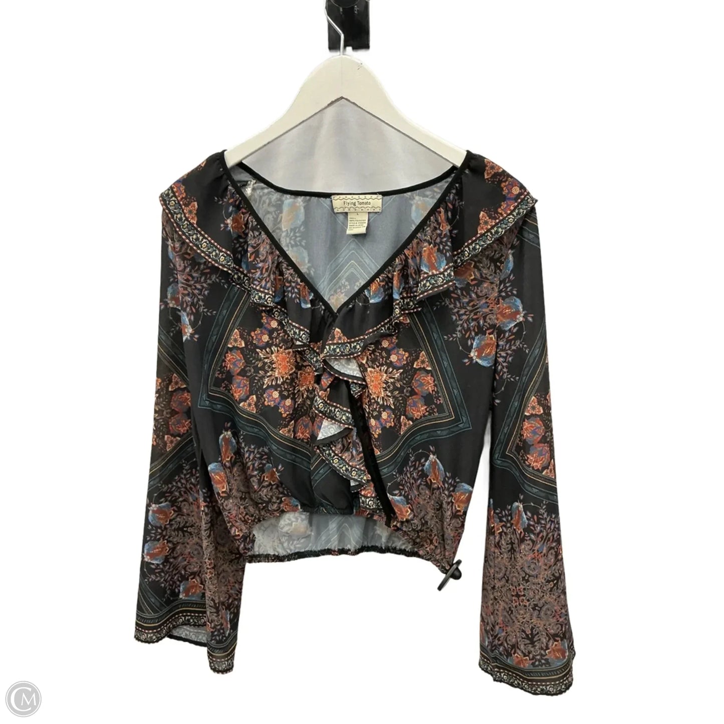 Top Long Sleeve By Flying Tomato In Black & Orange, Size: L