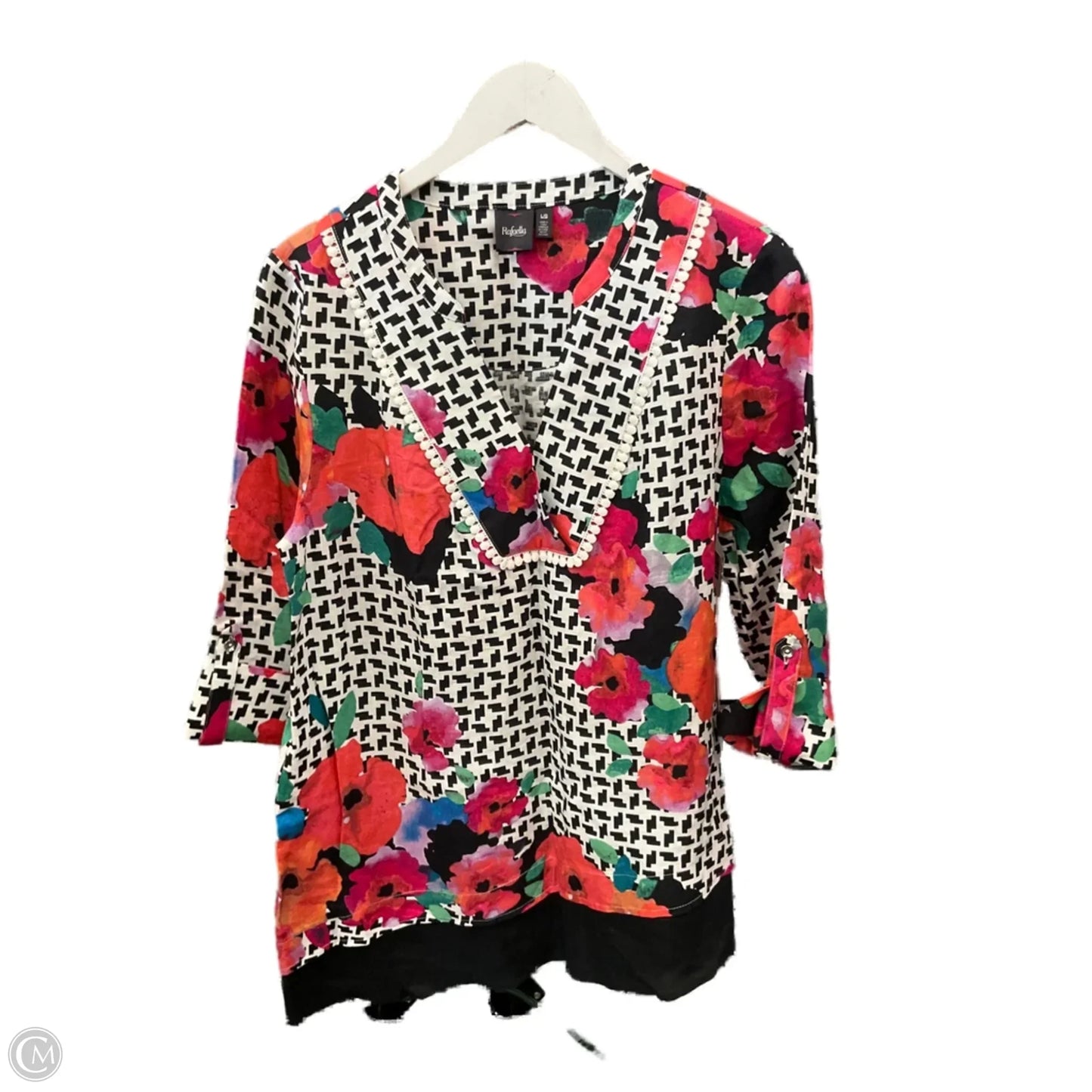 Top 3/4 Sleeve By Rafaella In Black & Pink, Size: L