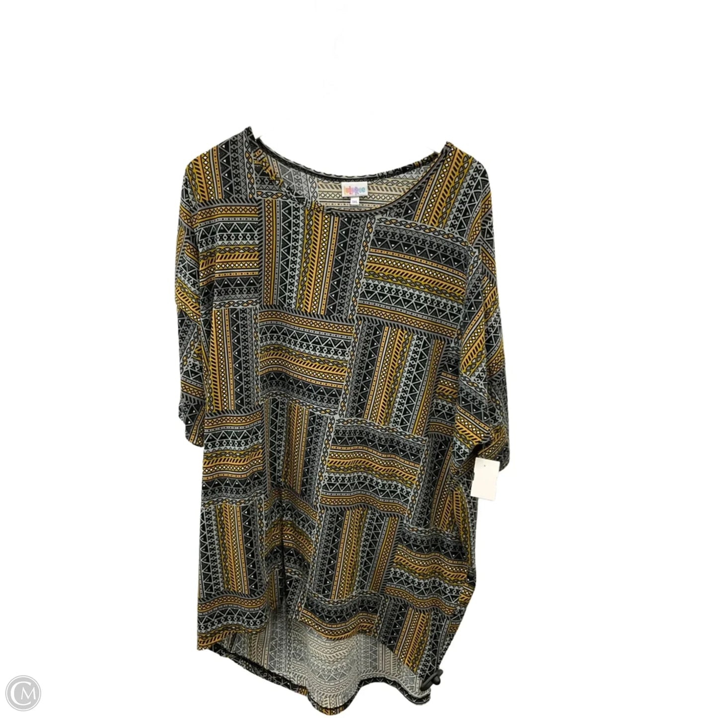 Top Short Sleeve By Lularoe In Grey & Yellow, Size: 3x