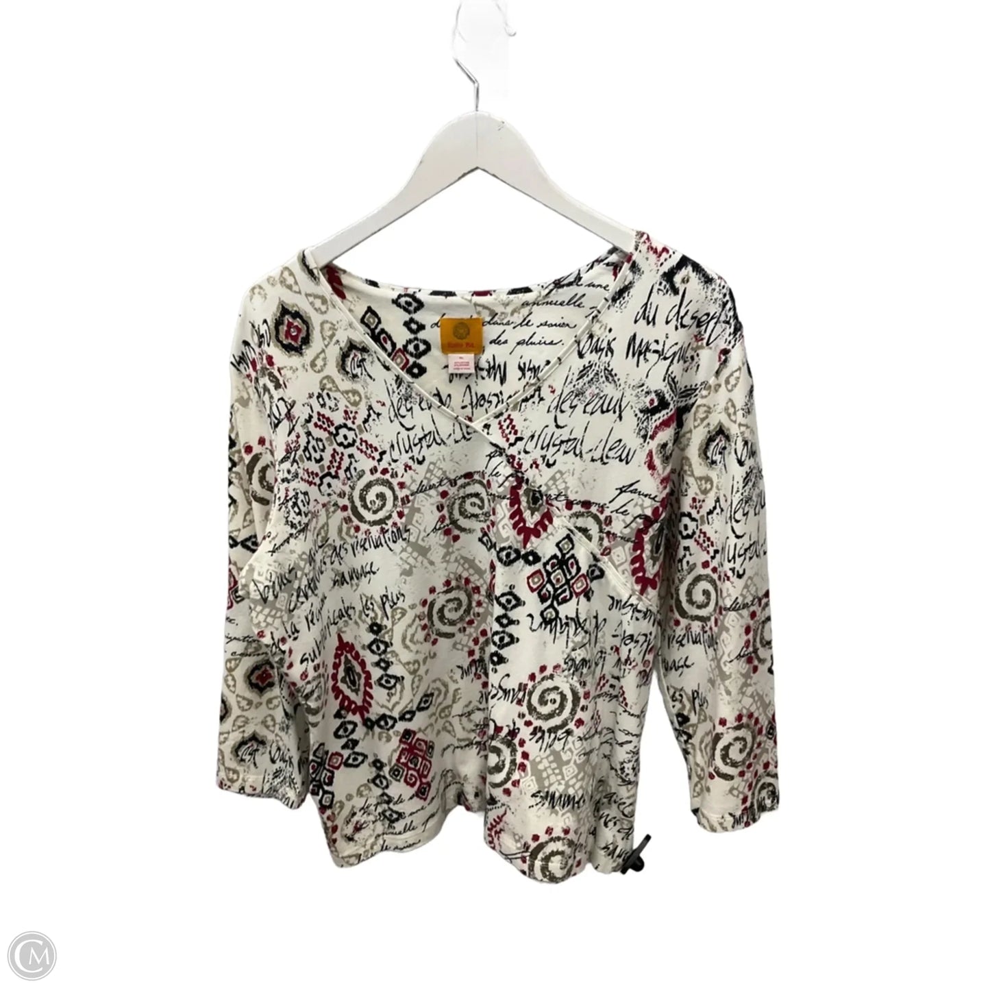 Top 3/4 Sleeve By Ruby Red Designer In Cream & Red, Size: Xl