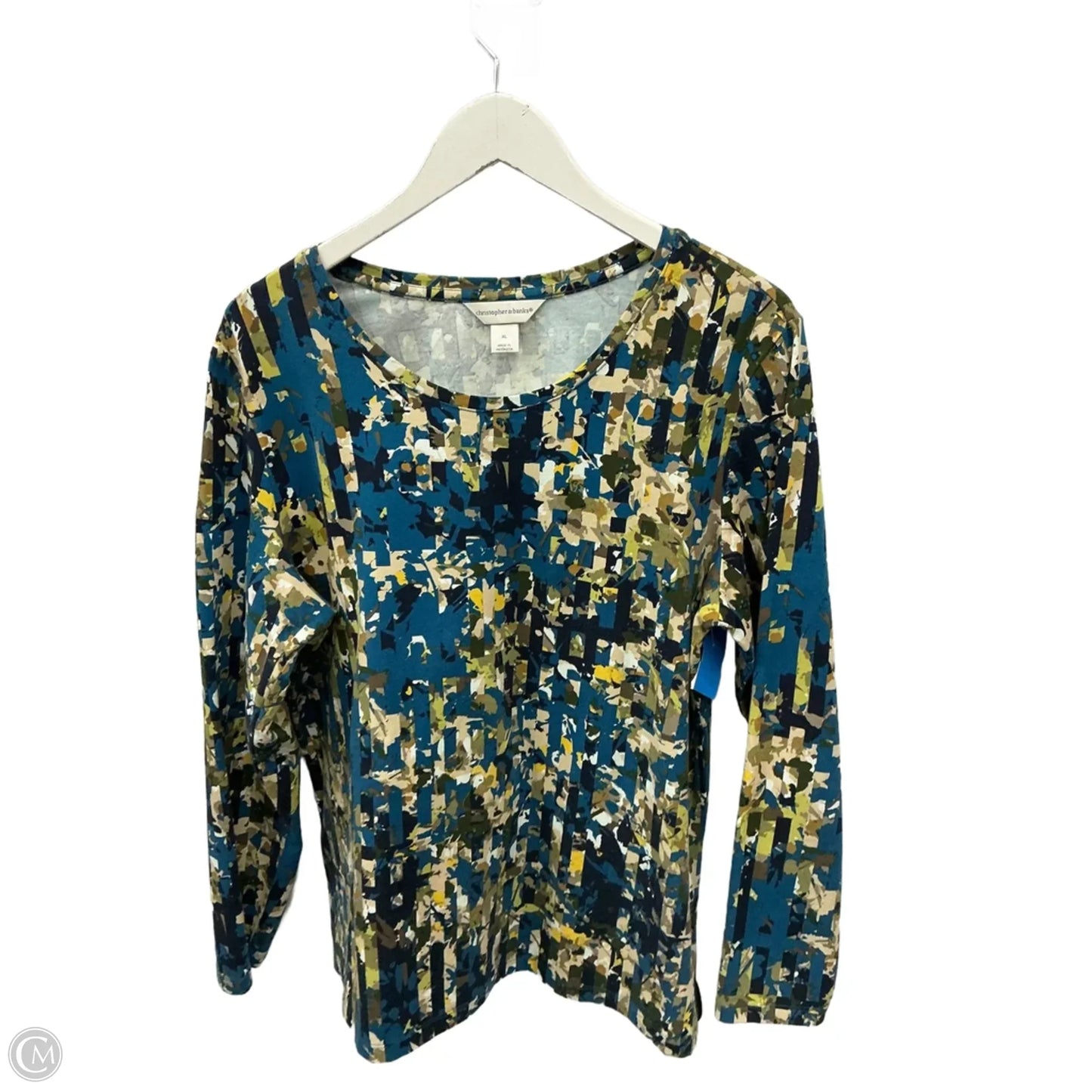 Top Long Sleeve By Christopher And Banks In Blue & Tan, Size: Xl