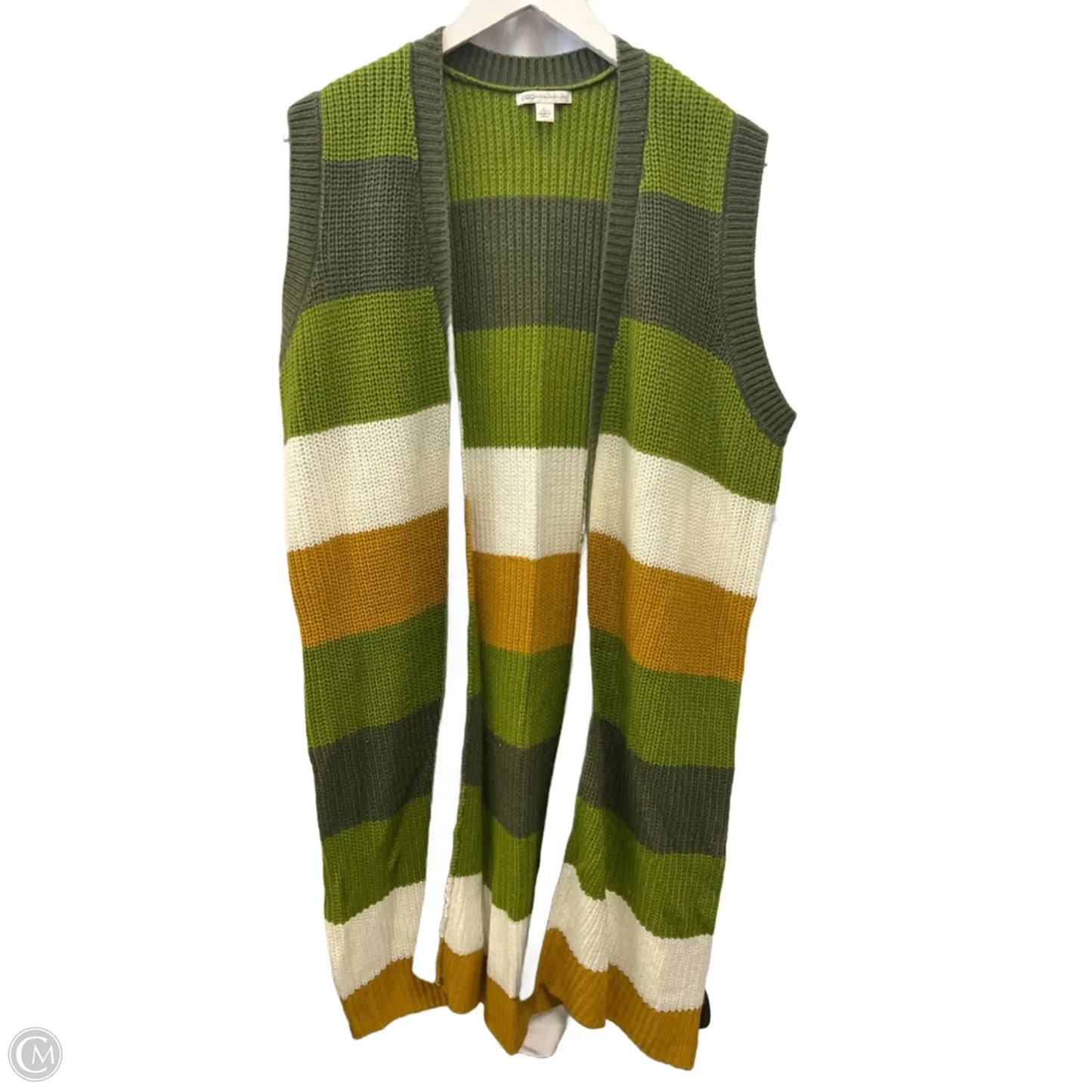 Vest Sweater By Cato In Green & Orange, Size: L