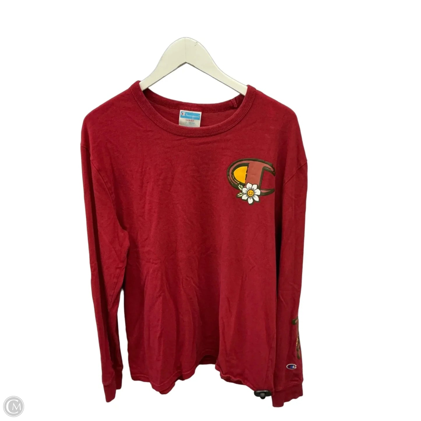 Athletic Top Long Sleeve Collar By Champion In Red, Size: L