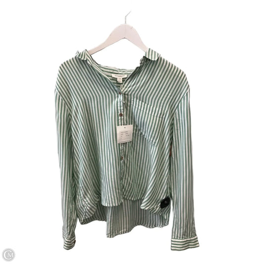Top Long Sleeve By Beachlunchlounge In Green & White, Size: L