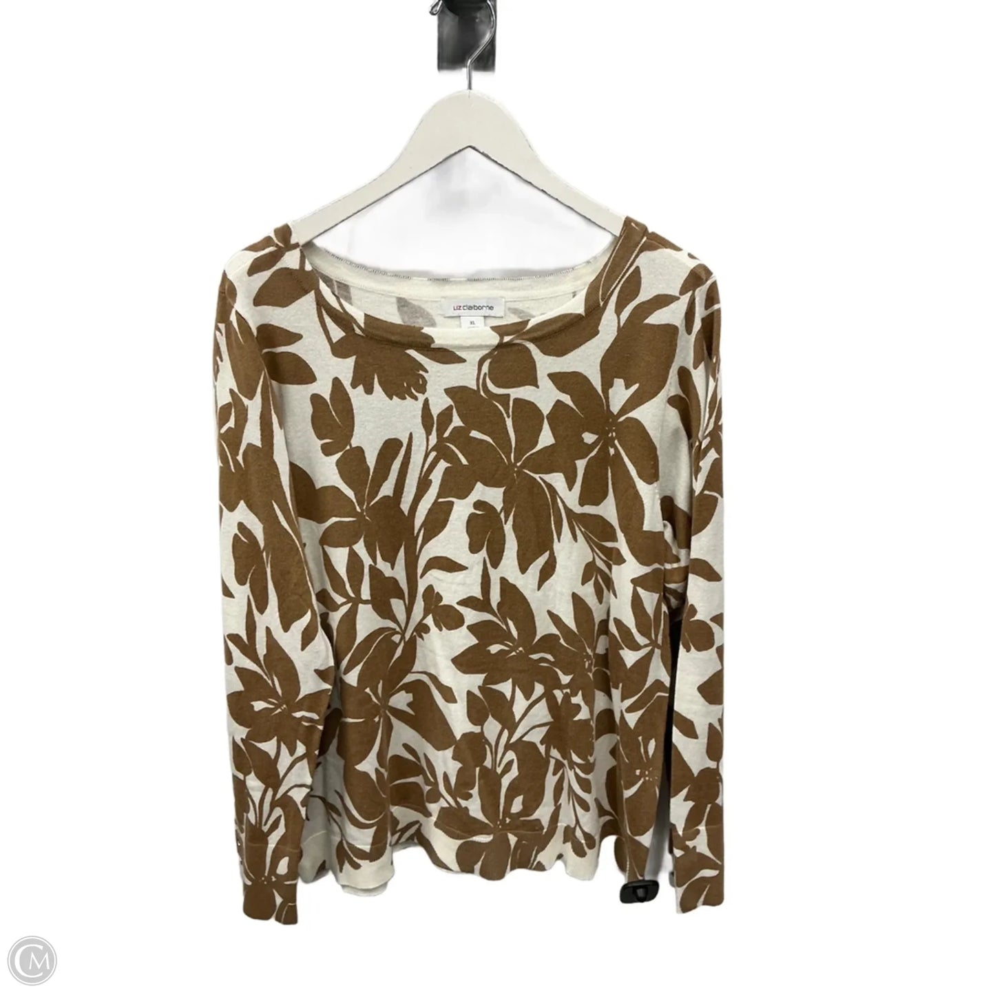 Top Long Sleeve Basic By Liz Claiborne In Cream & Tan, Size: Xl