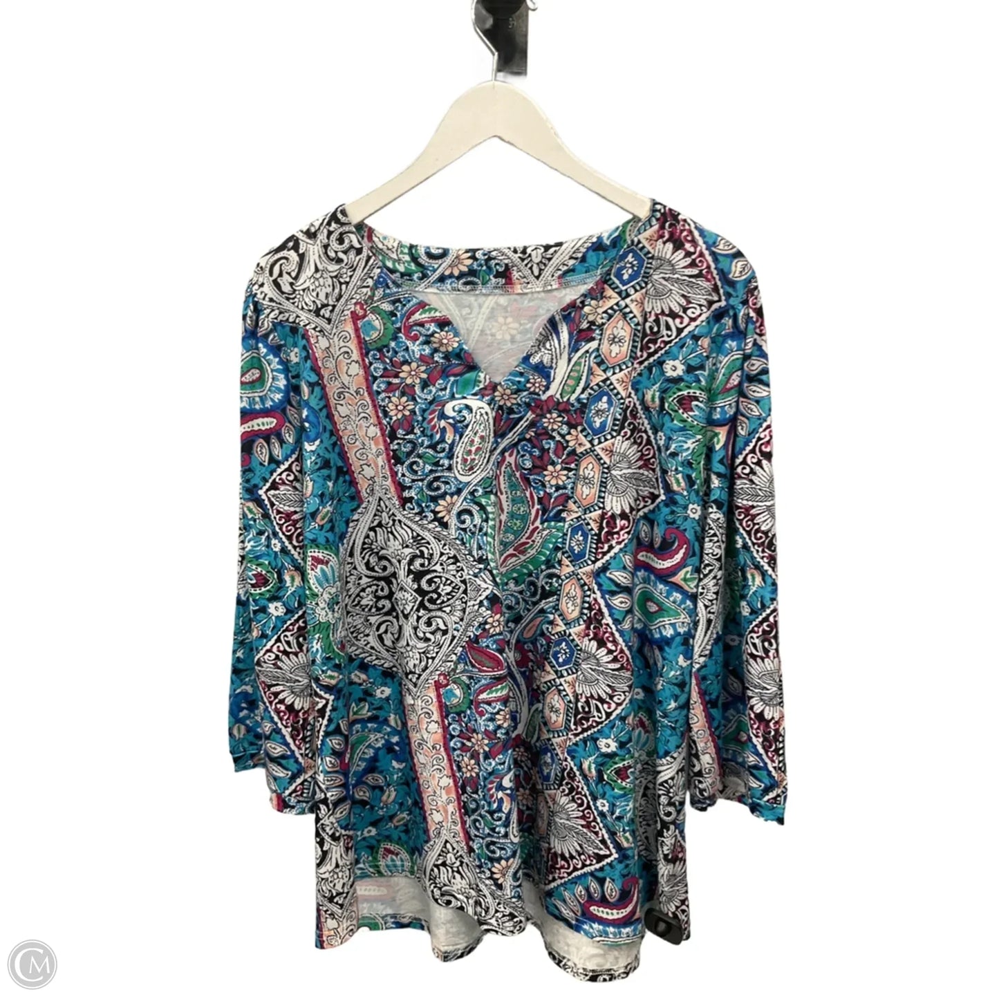 Top 3/4 Sleeve Basic By Clothes Mentor In Blue & Green, Size: Xxl