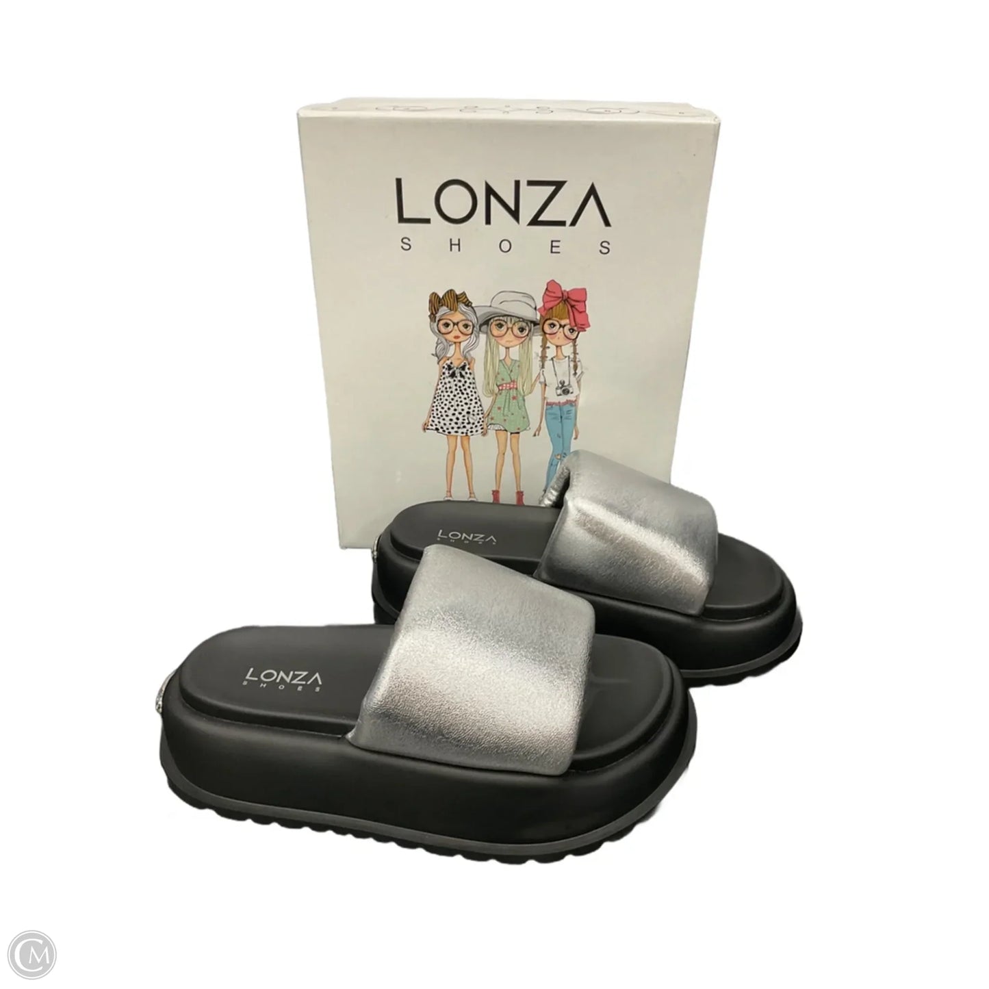 Sandals Flats By Clothes Mentor In Silver, Size: 8.5