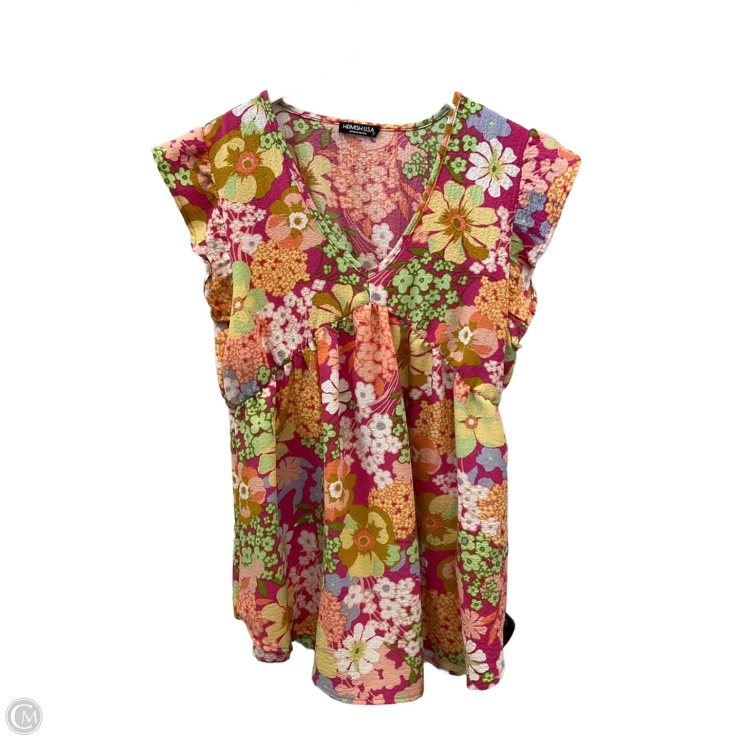 Top Short Sleeve By Heimish Usa In Pink & Yellow, Size: M