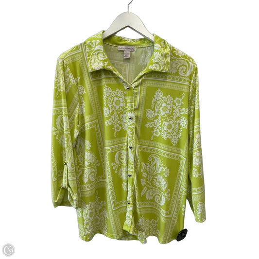 Top 3/4 Sleeve By Carolyn Taylor In Green & White, Size: L