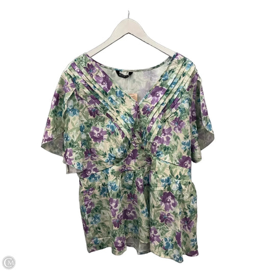 Top Short Sleeve By Bloomchic In Green & Purple, Size: 1x