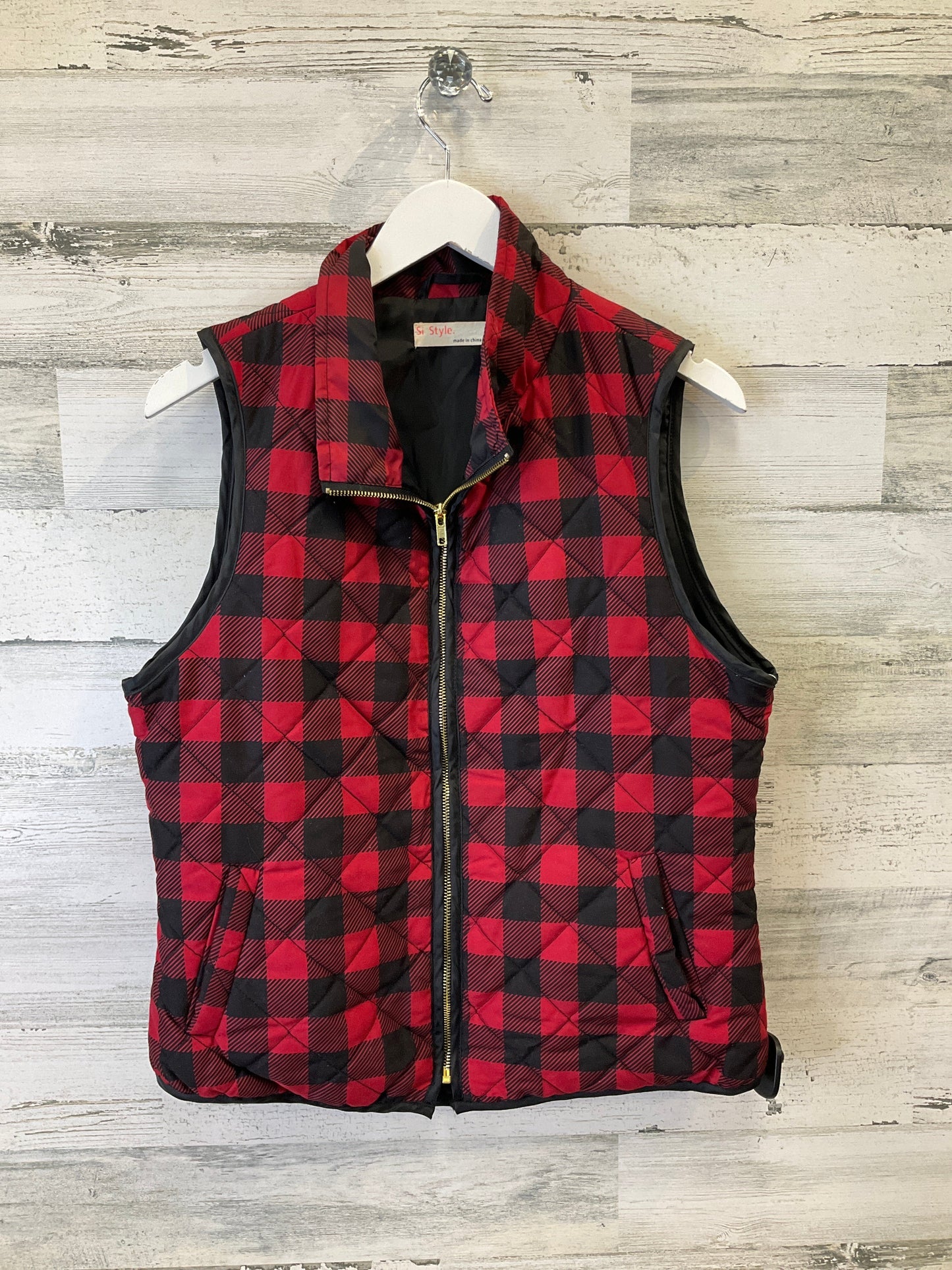 Vest Puffer & Quilted By Clothes Mentor In Red Black, Size: L