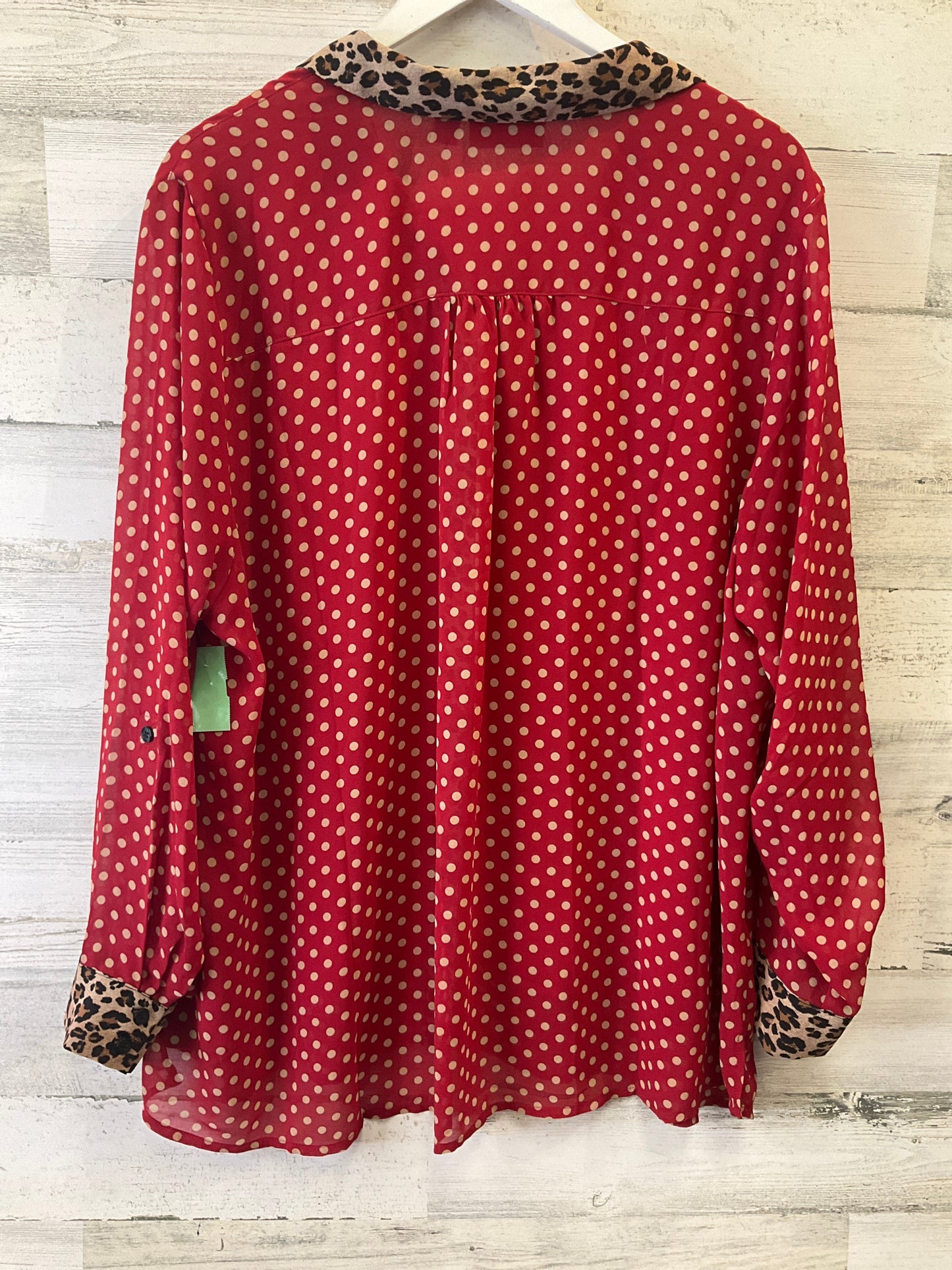 Red & Tan Blouse Long Sleeve Belle By Kim Gravel, Size 2x
