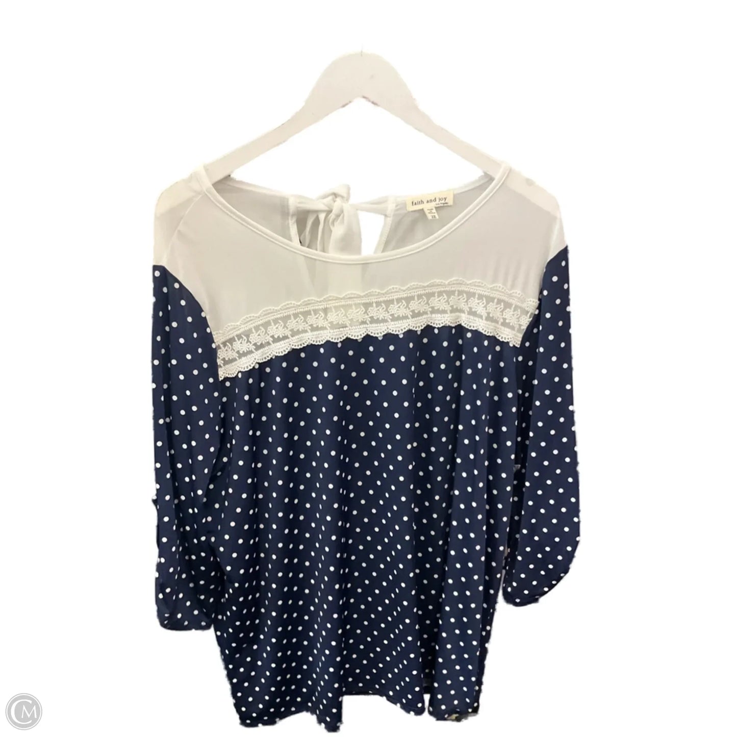 Top 3/4 Sleeve By Faith And Joy In Blue & White, Size: 2x