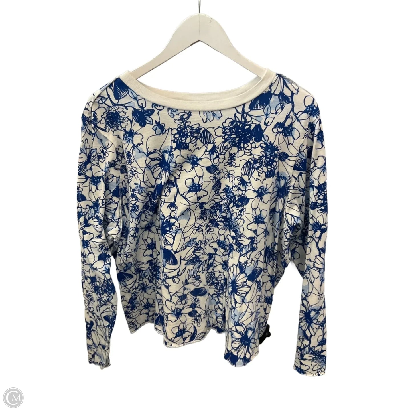 Top Long Sleeve By Maeve In Blue & White, Size: 1x