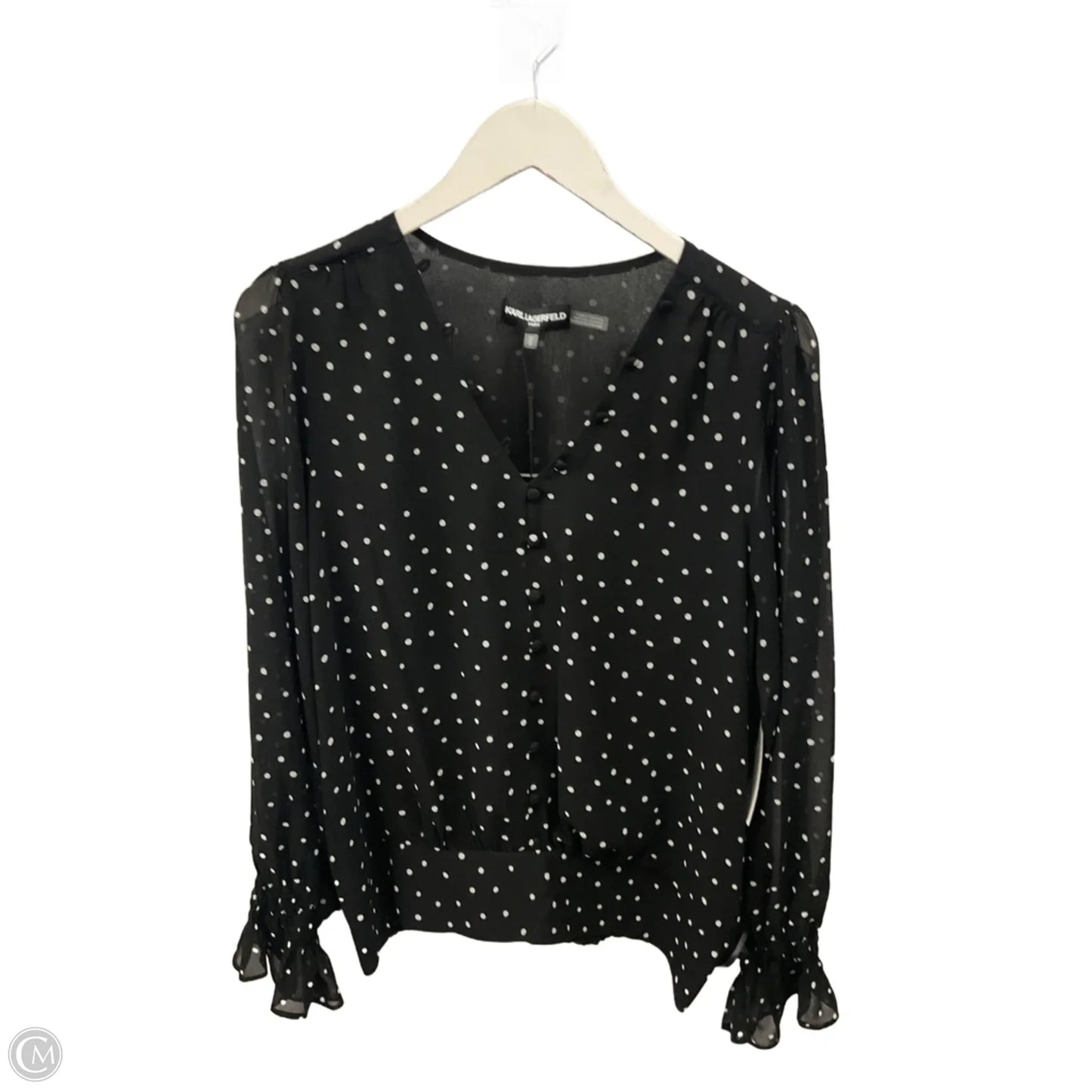 Top Long Sleeve Designer By Karl Lagerfeld In Polkadot Pattern, Size: M