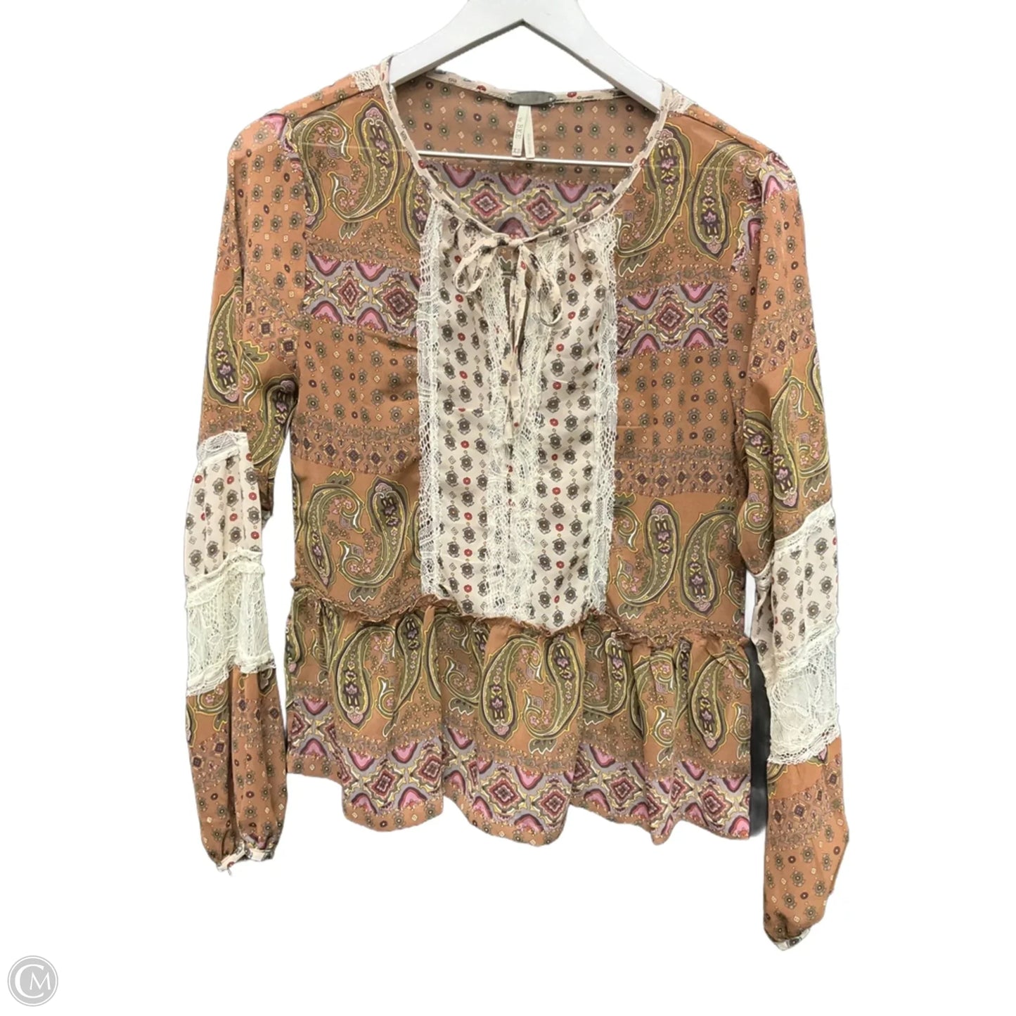 Top Long Sleeve By Bke In Brown, Size: Xs