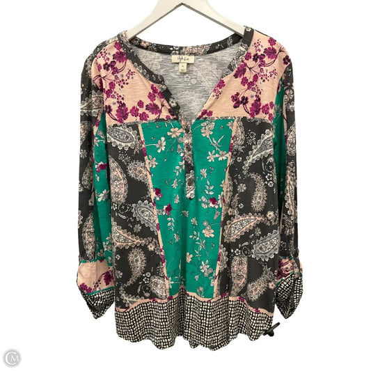 Top Long Sleeve By Style And Company In Green & Pink, Size: Xl