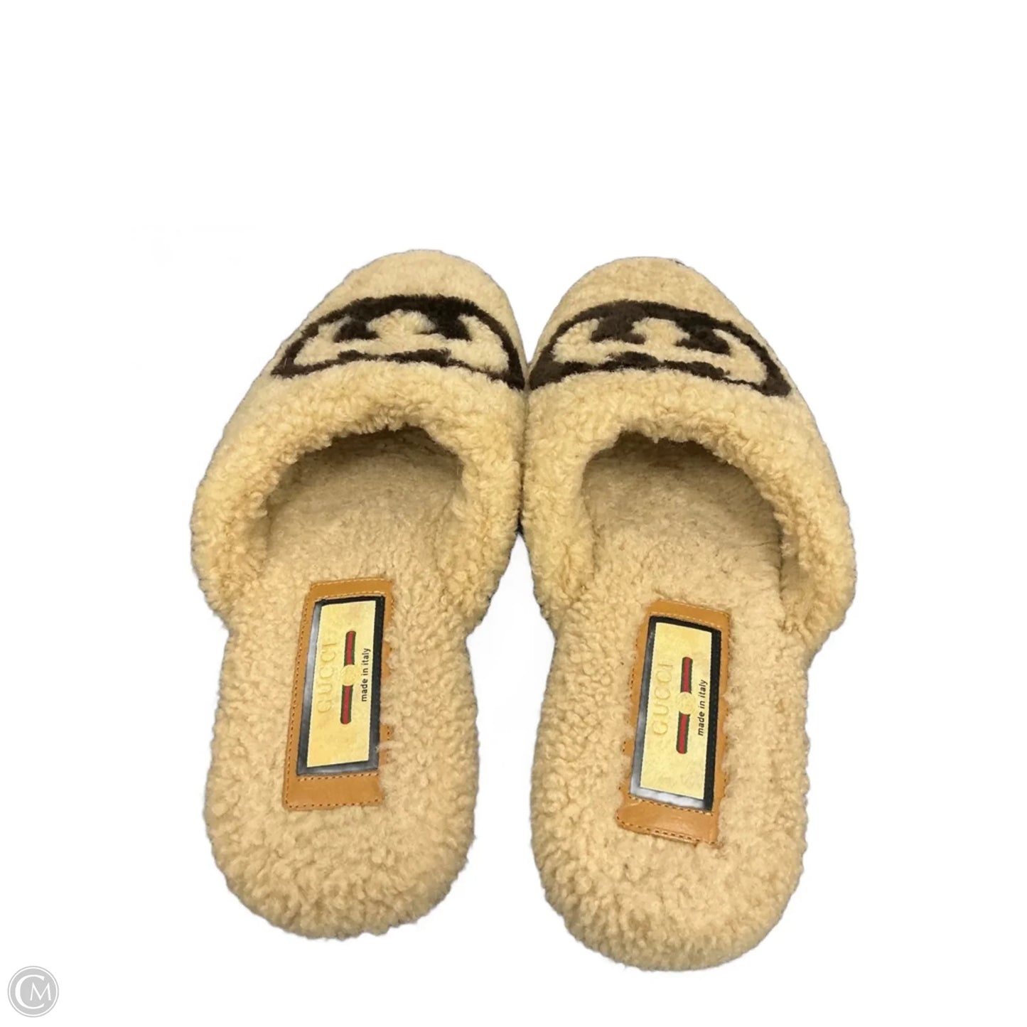 Slippers Luxury Designer By Gucci In Tan, Size: 6.5