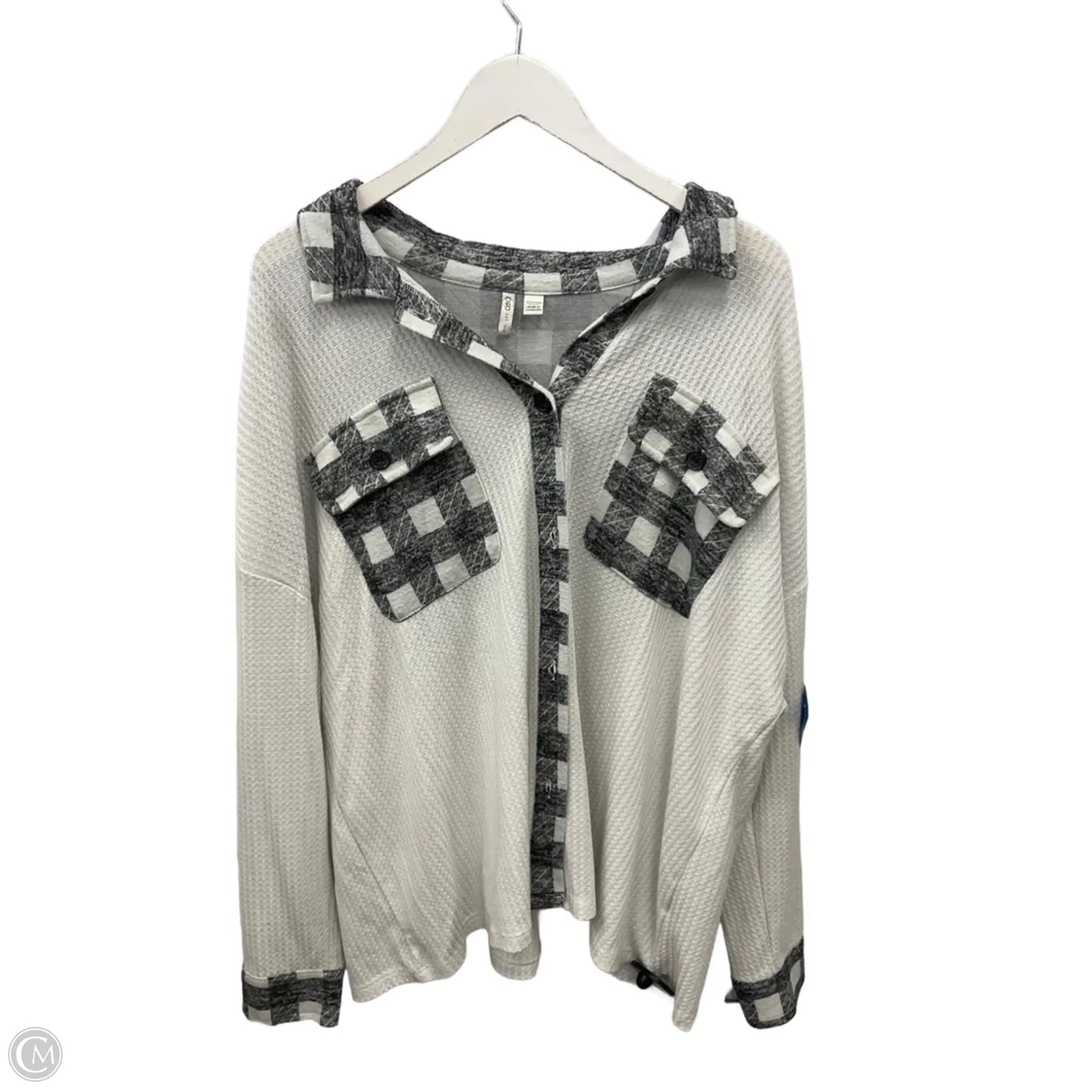 Top Long Sleeve By Cato In Grey & White, Size: 3x