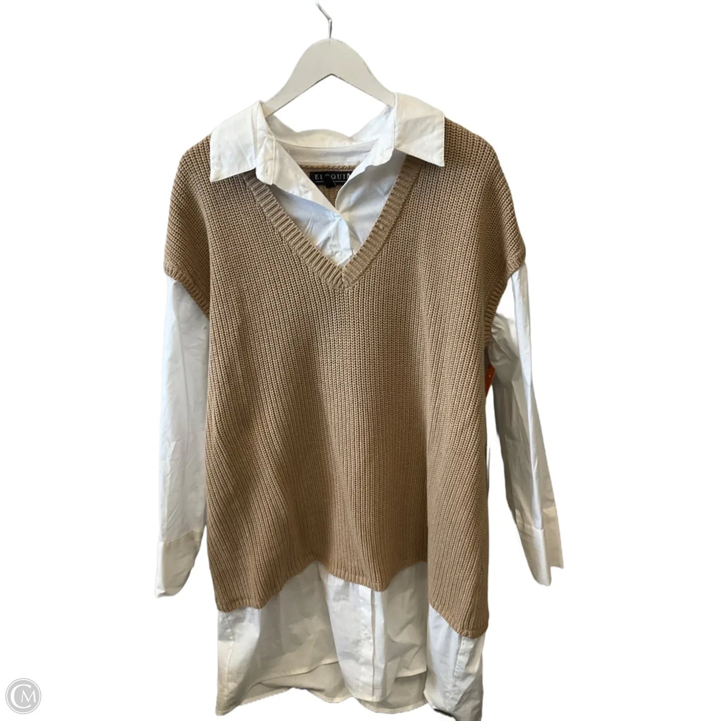 Tunic Long Sleeve By Eloquii In Tan & White, Size: Xl