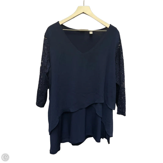 Tunic 3/4 Sleeve By Susan Graver In Navy, Size: 2x