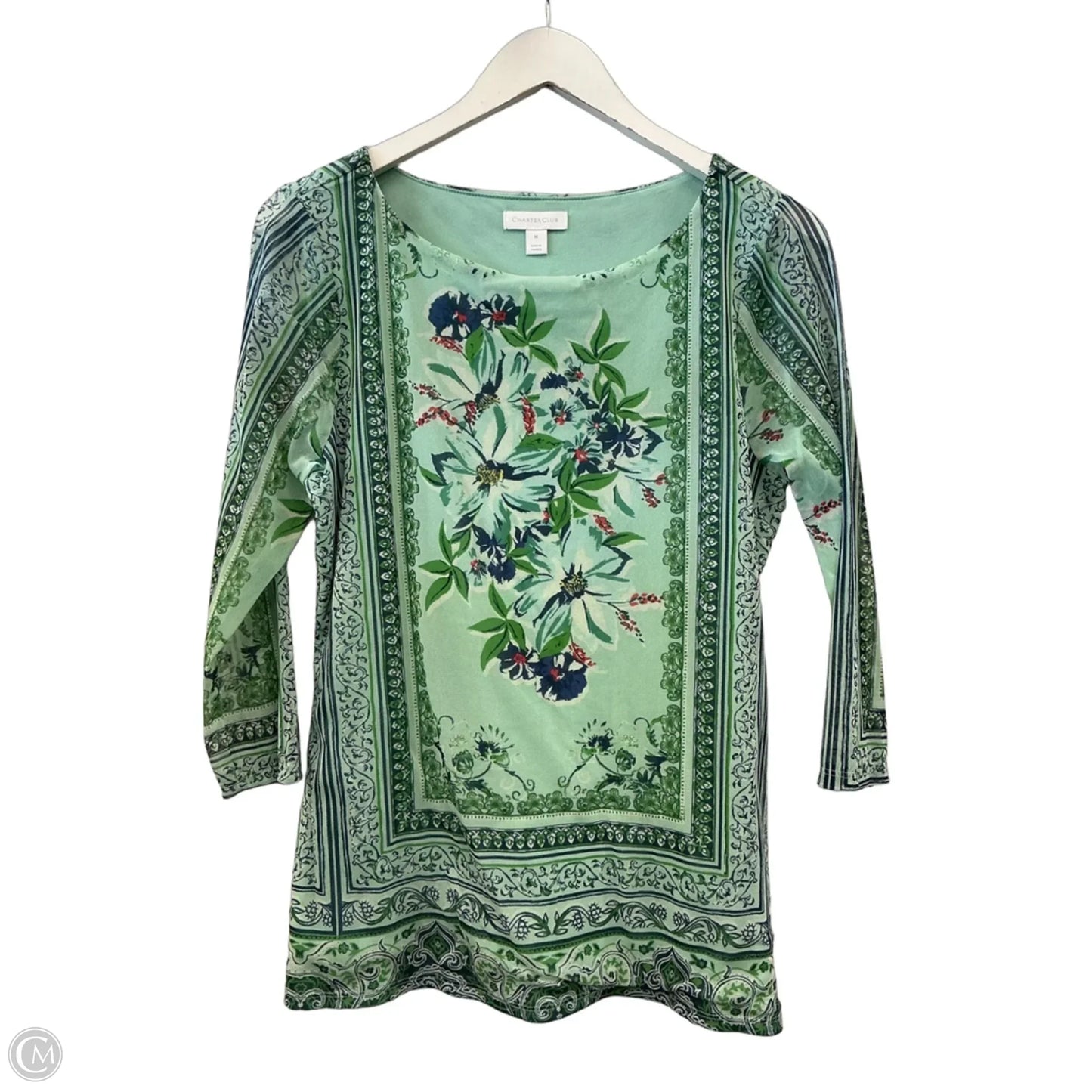 Top 3/4 Sleeve By Charter Club In Green, Size: M